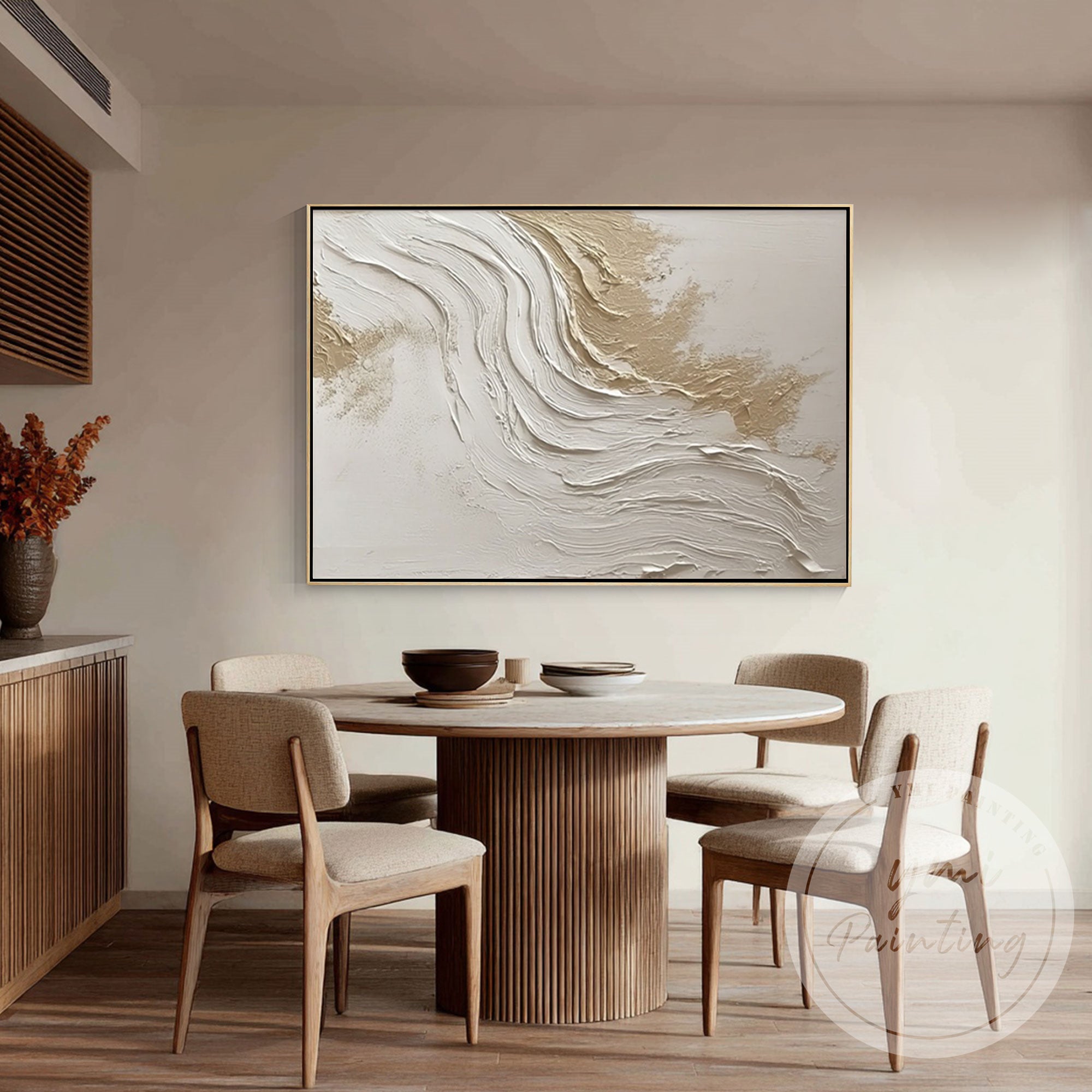 Minimalist beige abstract wall art with natural texture