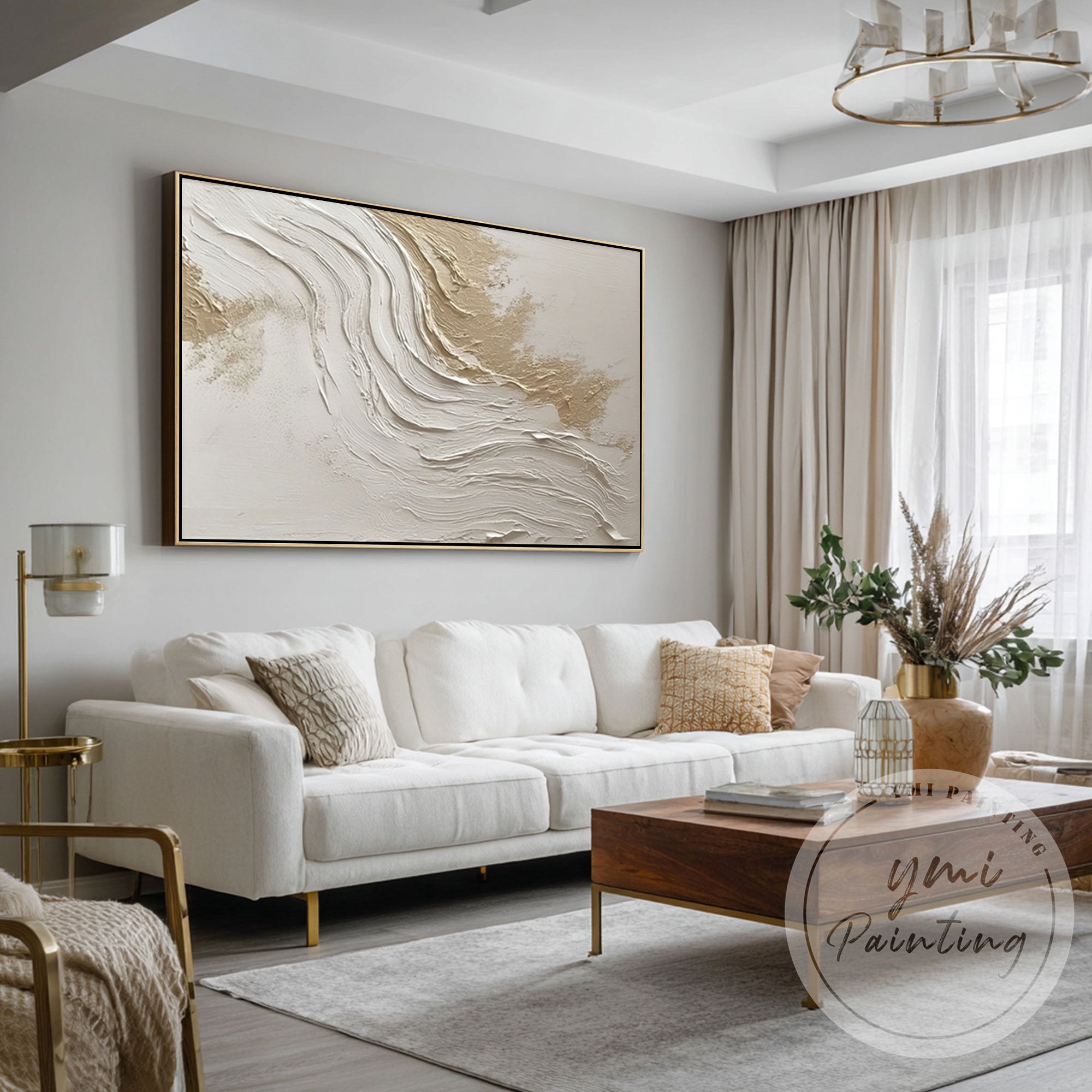 Modern organic textured wall painting in beige tones
