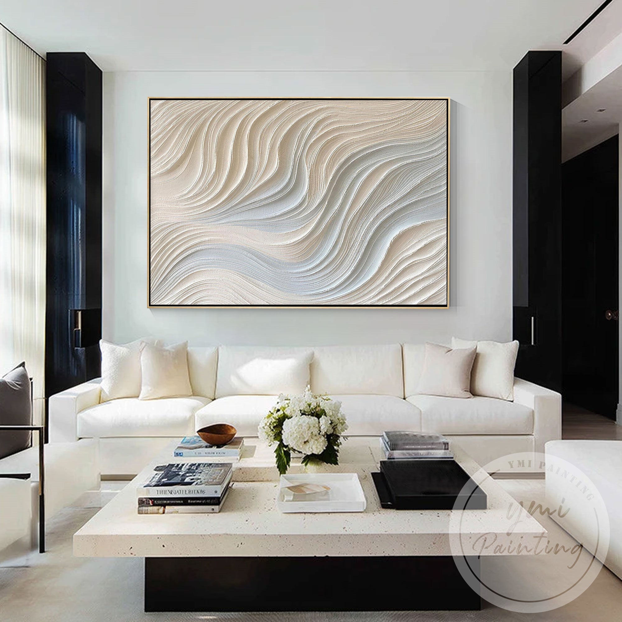 Large beige minimalist painting for contemporary home design