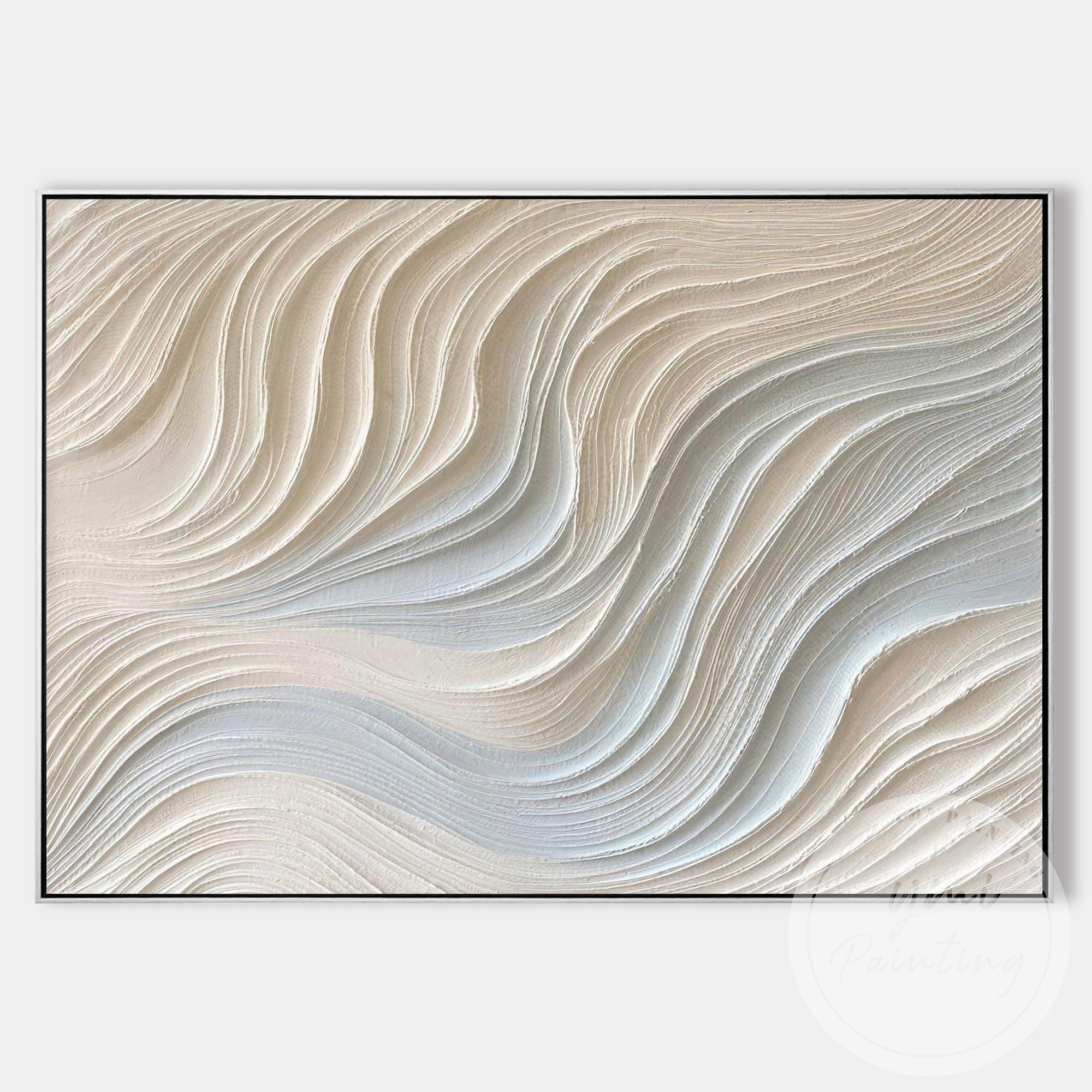 Japandi style abstract beige wall painting for living space