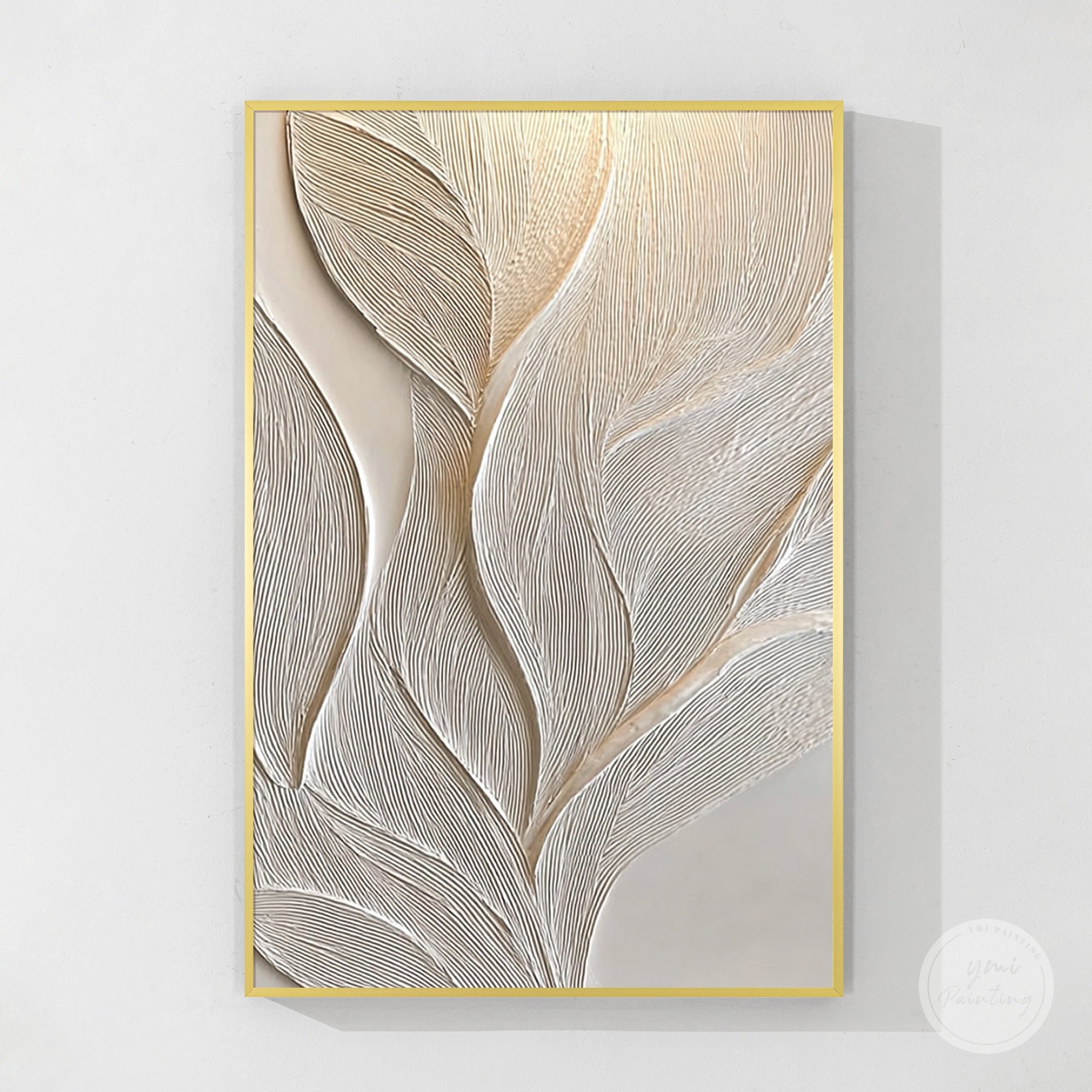 cream beige abstract leaf painting