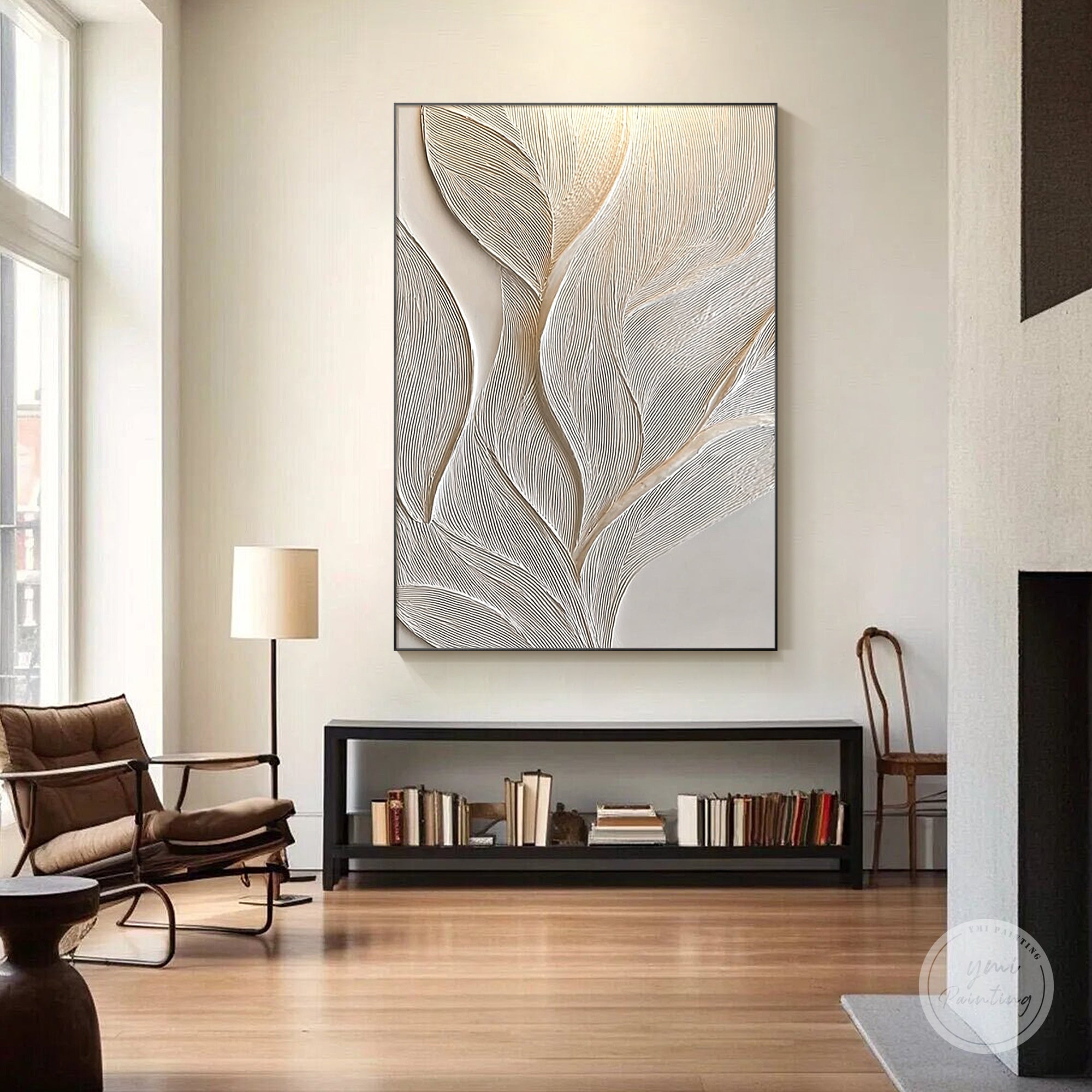 beige leaf pattern wall decor