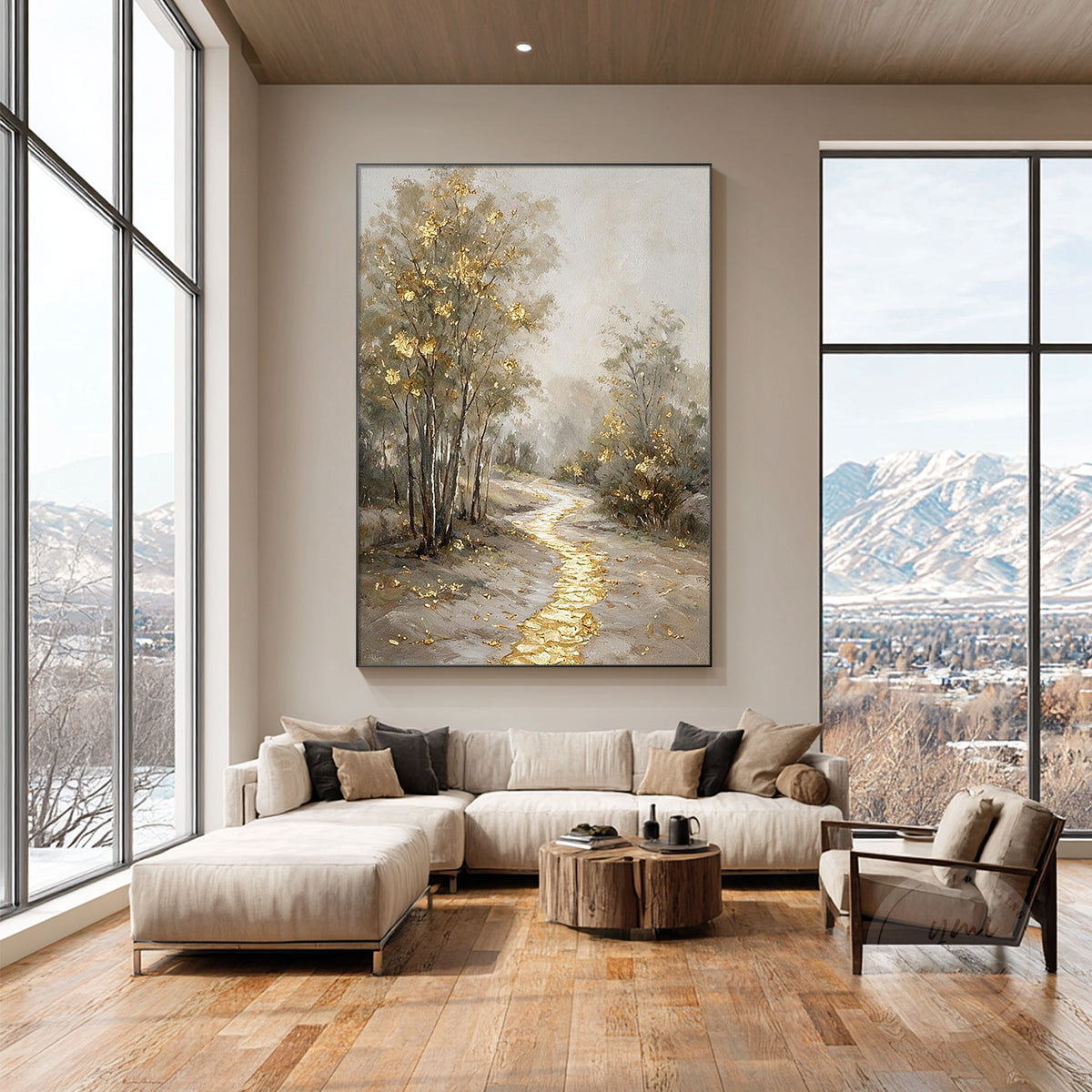 Neutral landscape wall art, textured surface