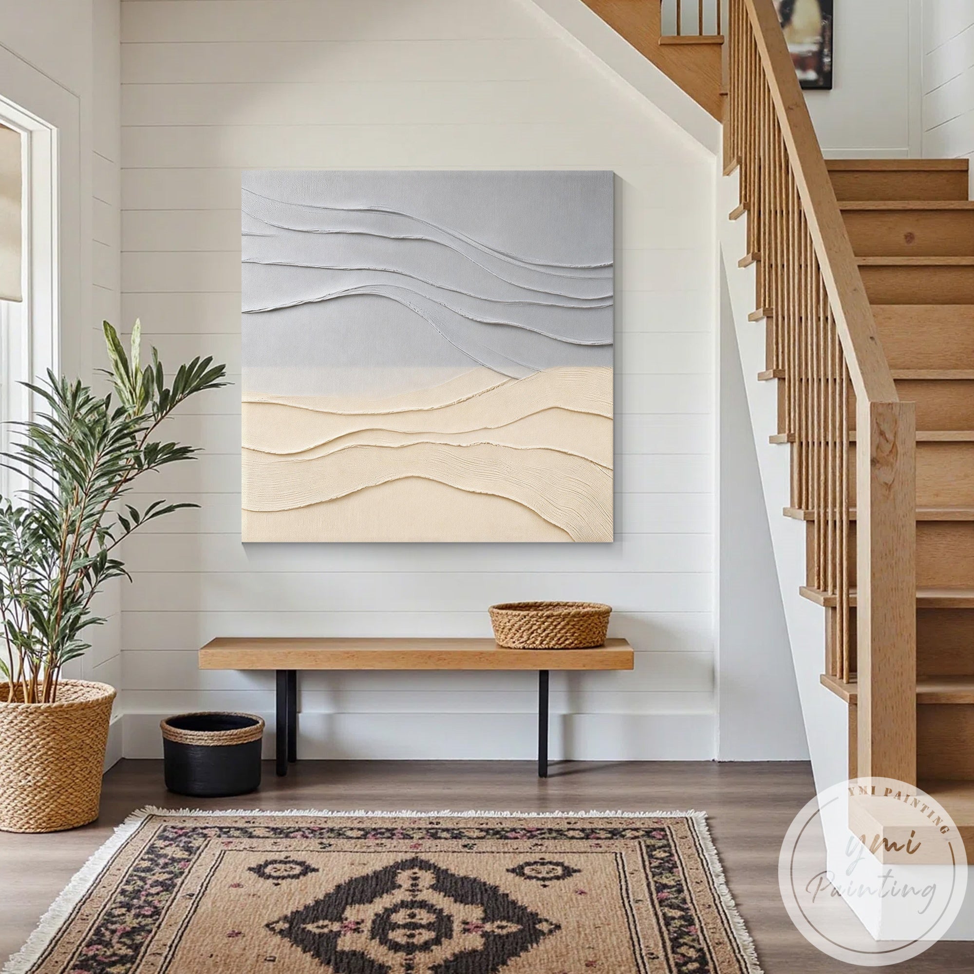 Abstract landscape painting with textured neutral earth tones