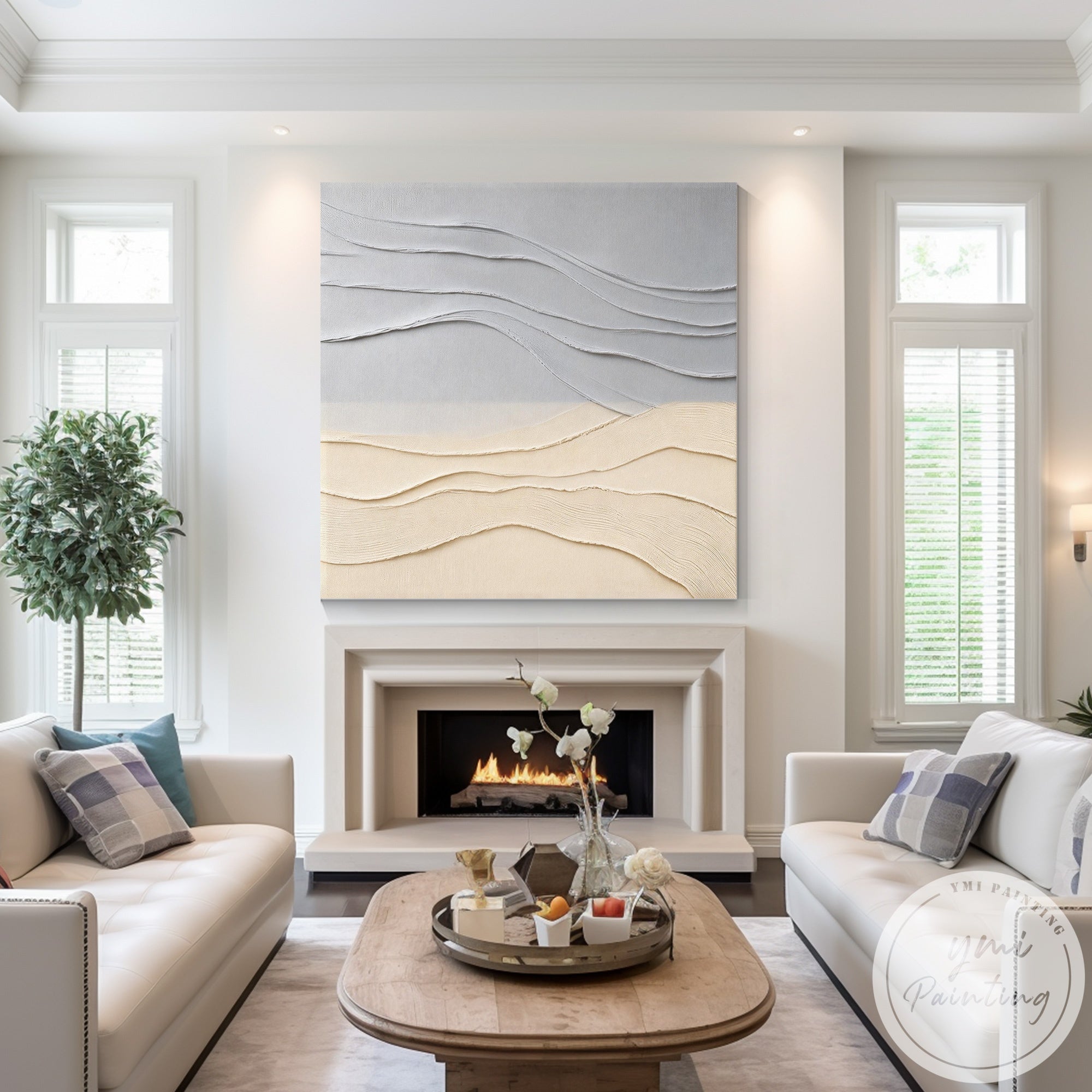 Large neutral textured painting for living room wall decoration