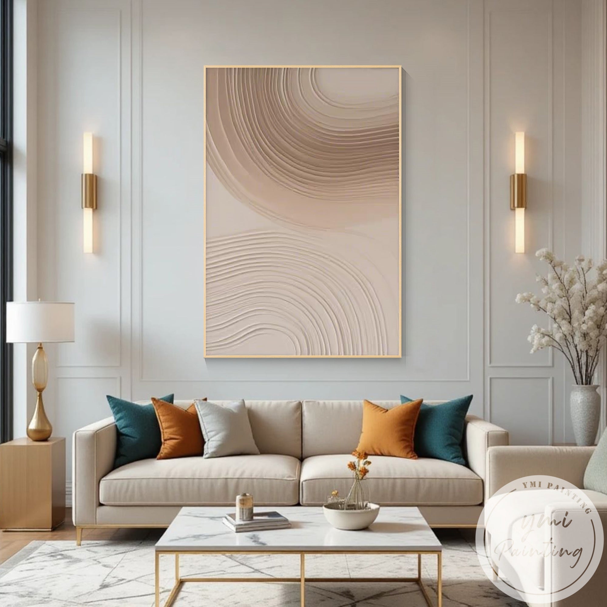 Modern textured abstract canvas painting neutral tone interior art