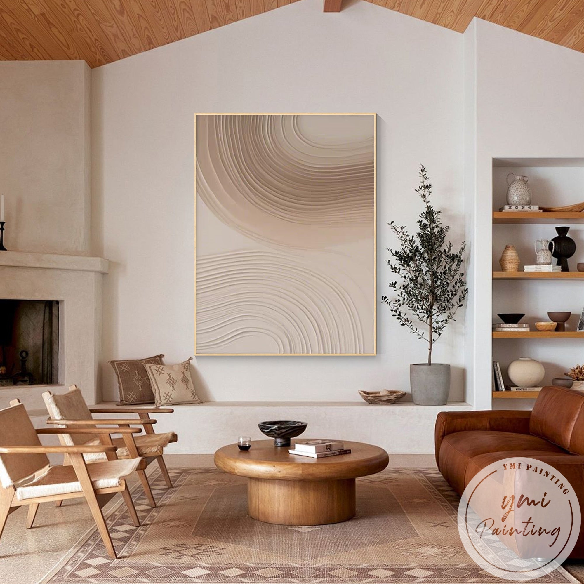 Beige minimalist wall art with soft organic shapes and texture