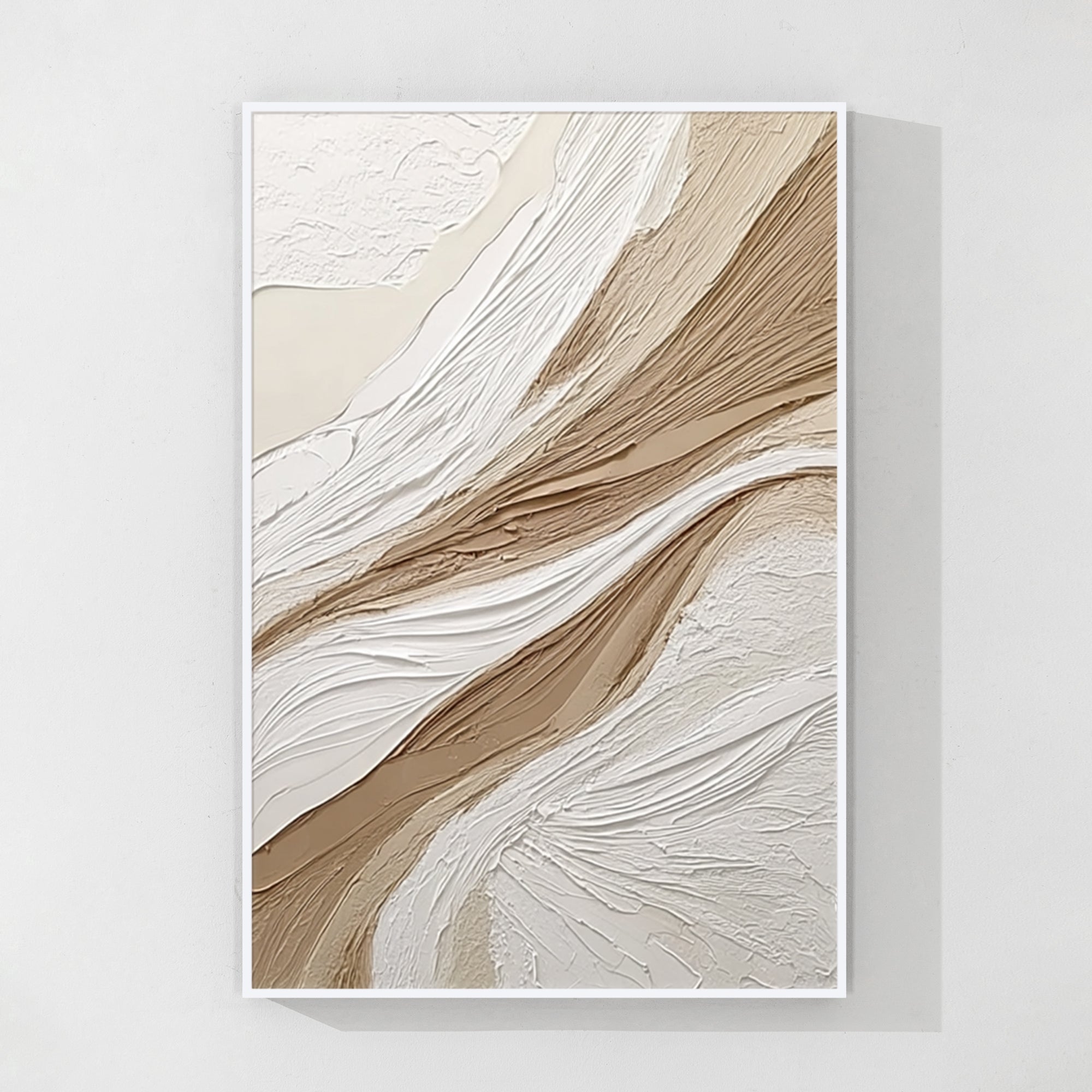 neutral textured abstract wall art in modern living room