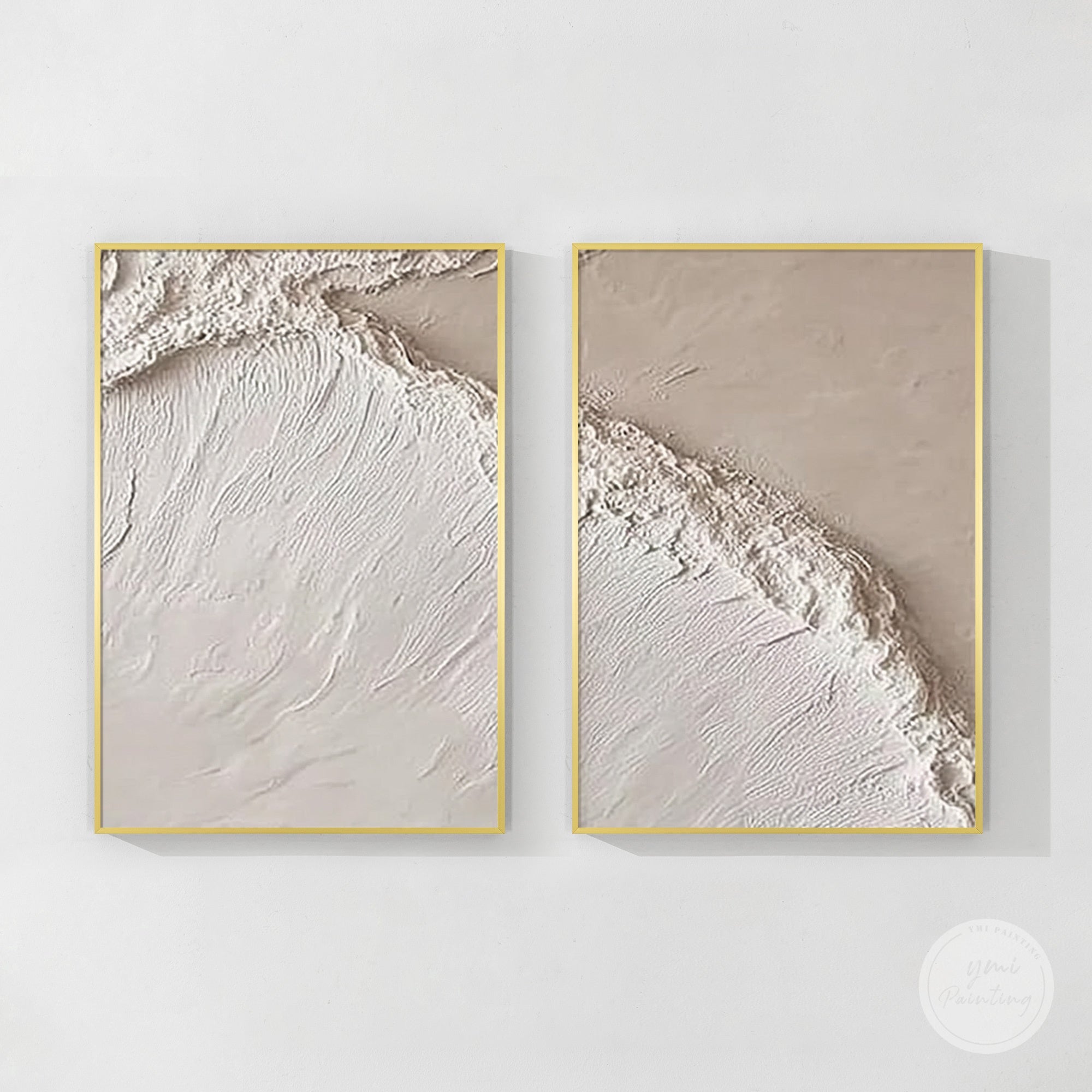 beige cream textured canvas diptych modern abstract