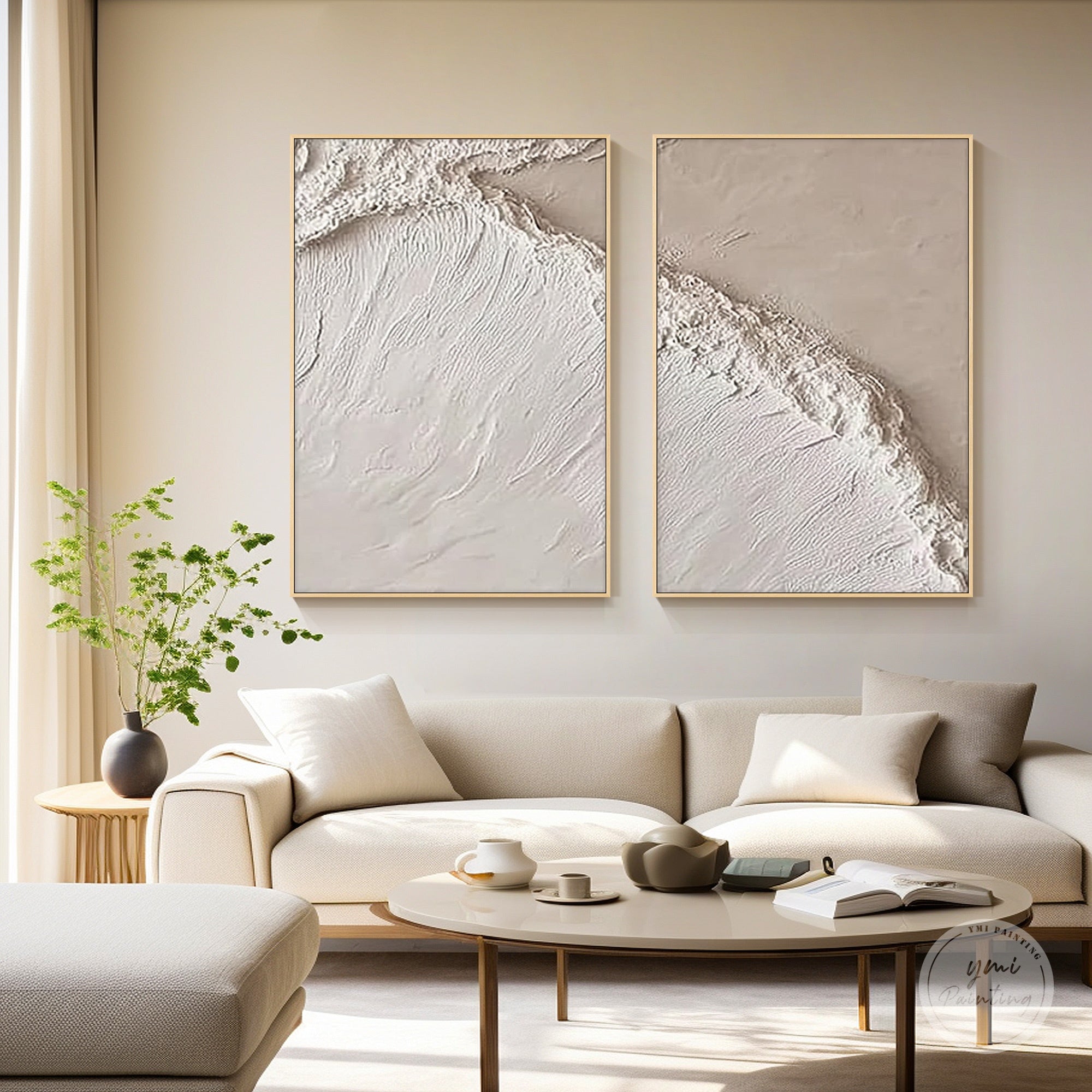 cream and taupe abstract diptych canvas handmade