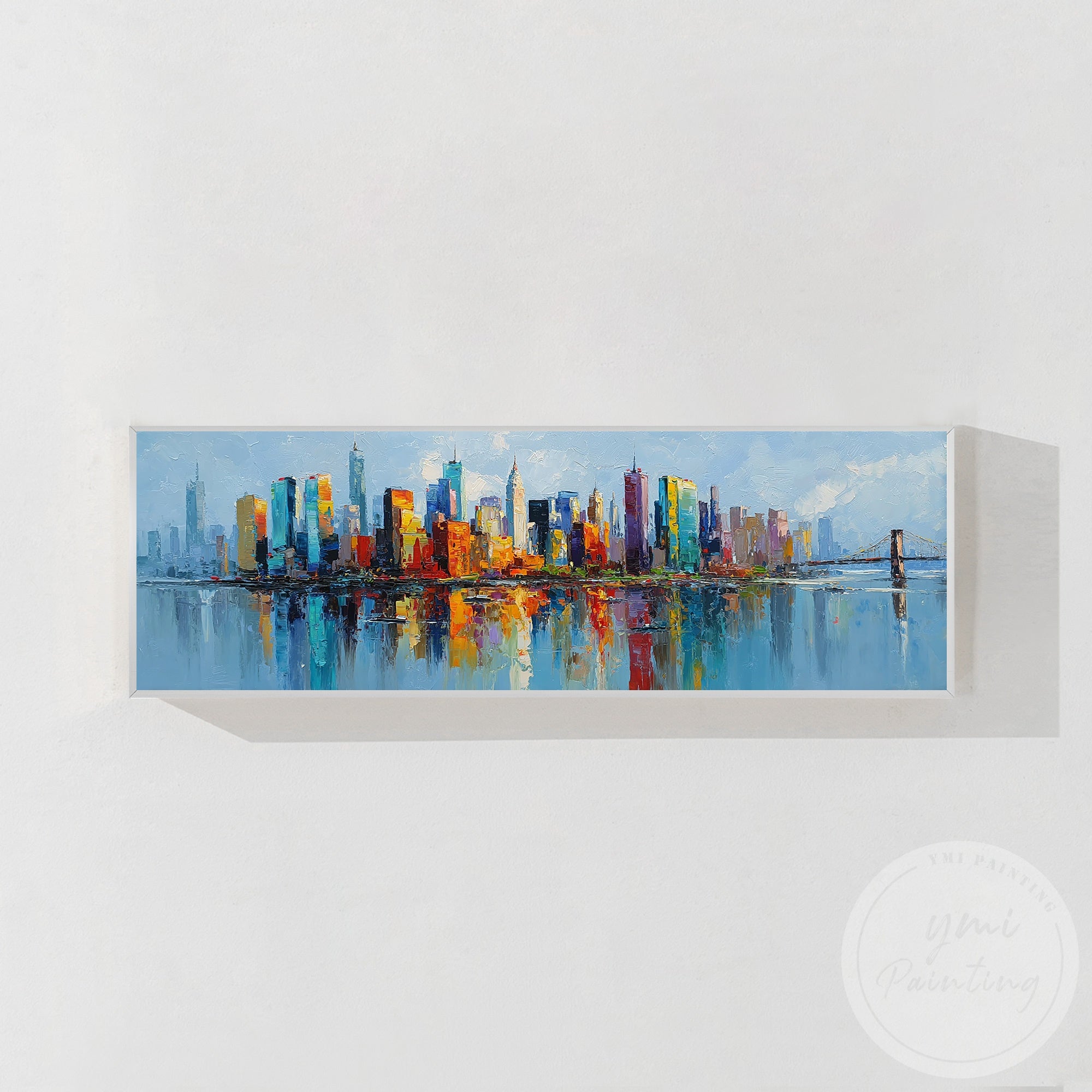 Panoramic NYC city wall art colorful urban canvas painting