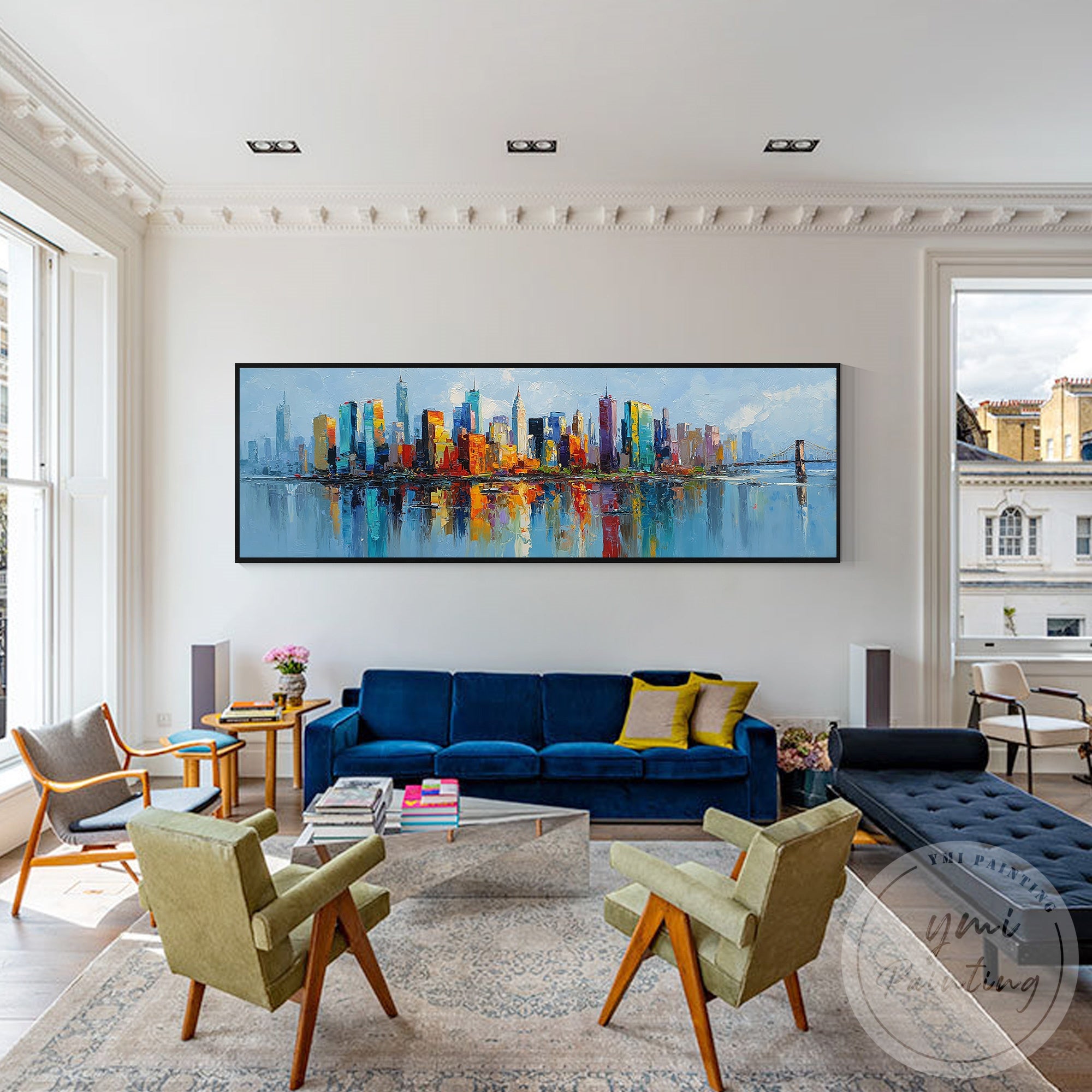 Vibrant NYC skyline painting modern urban landscape artwork