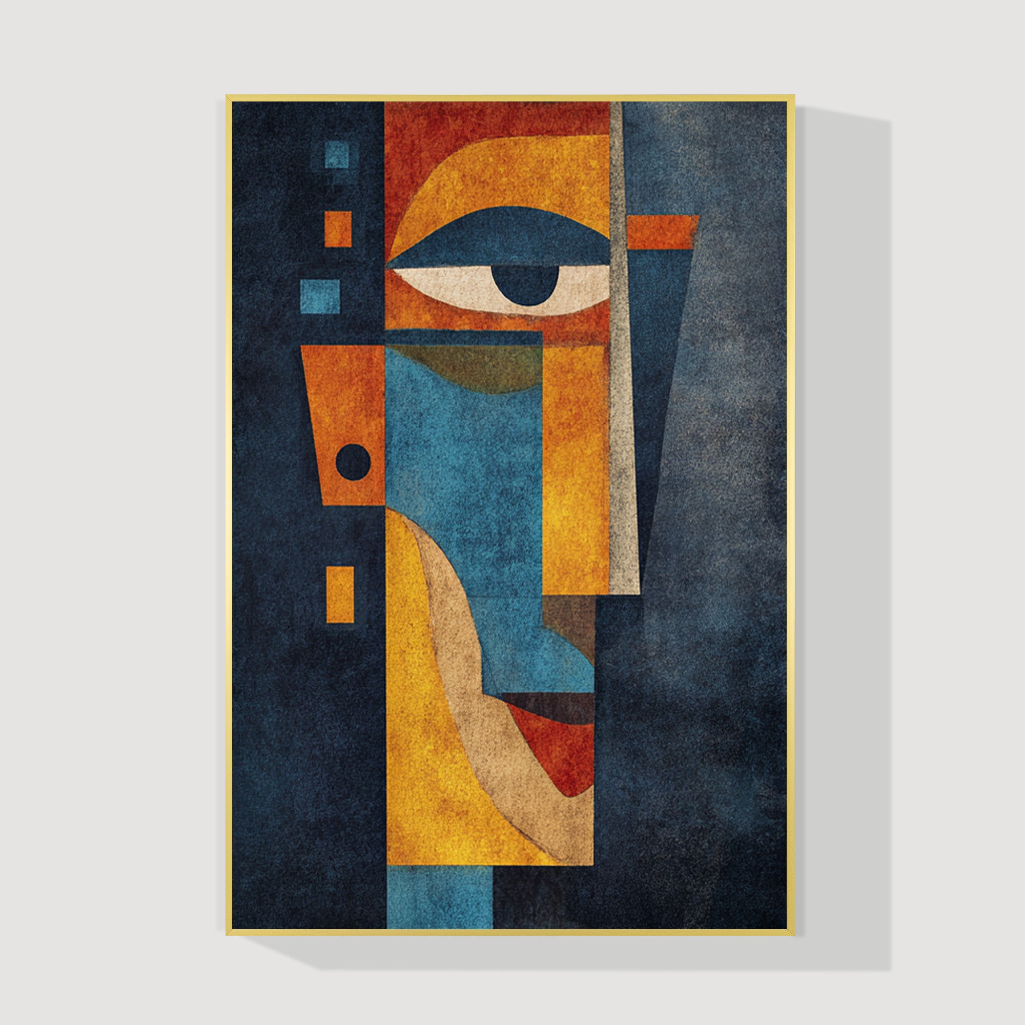 Original abstract portrait painting geometric cubist wall art