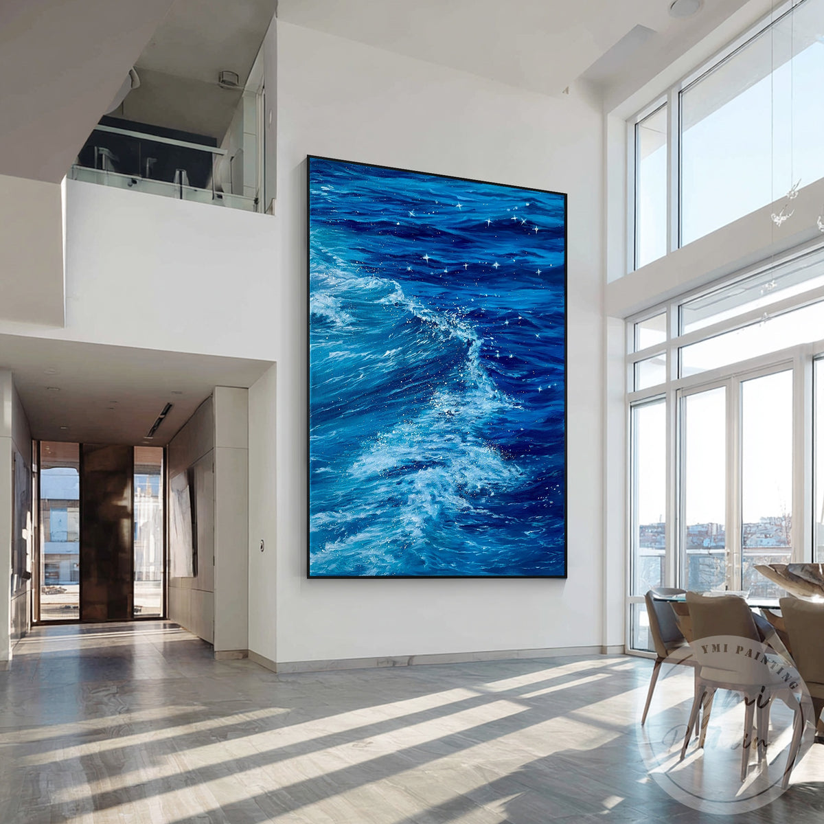 Blue wave seascape painting vertical canvas wall decor
