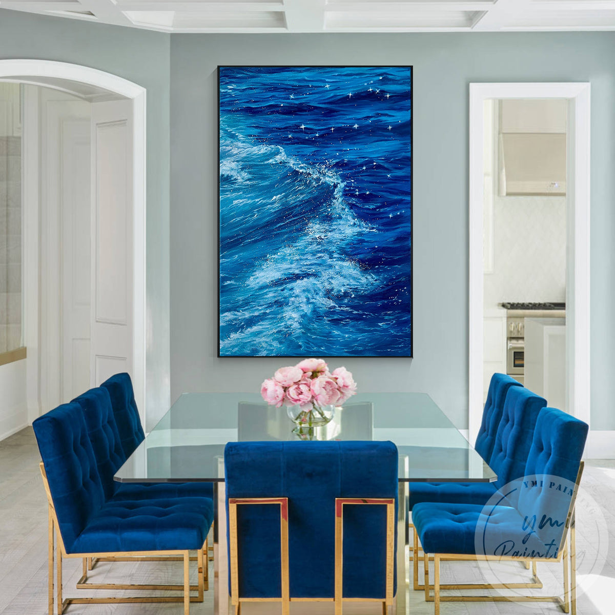 Hand painted ocean oil artwork with rich blue texture