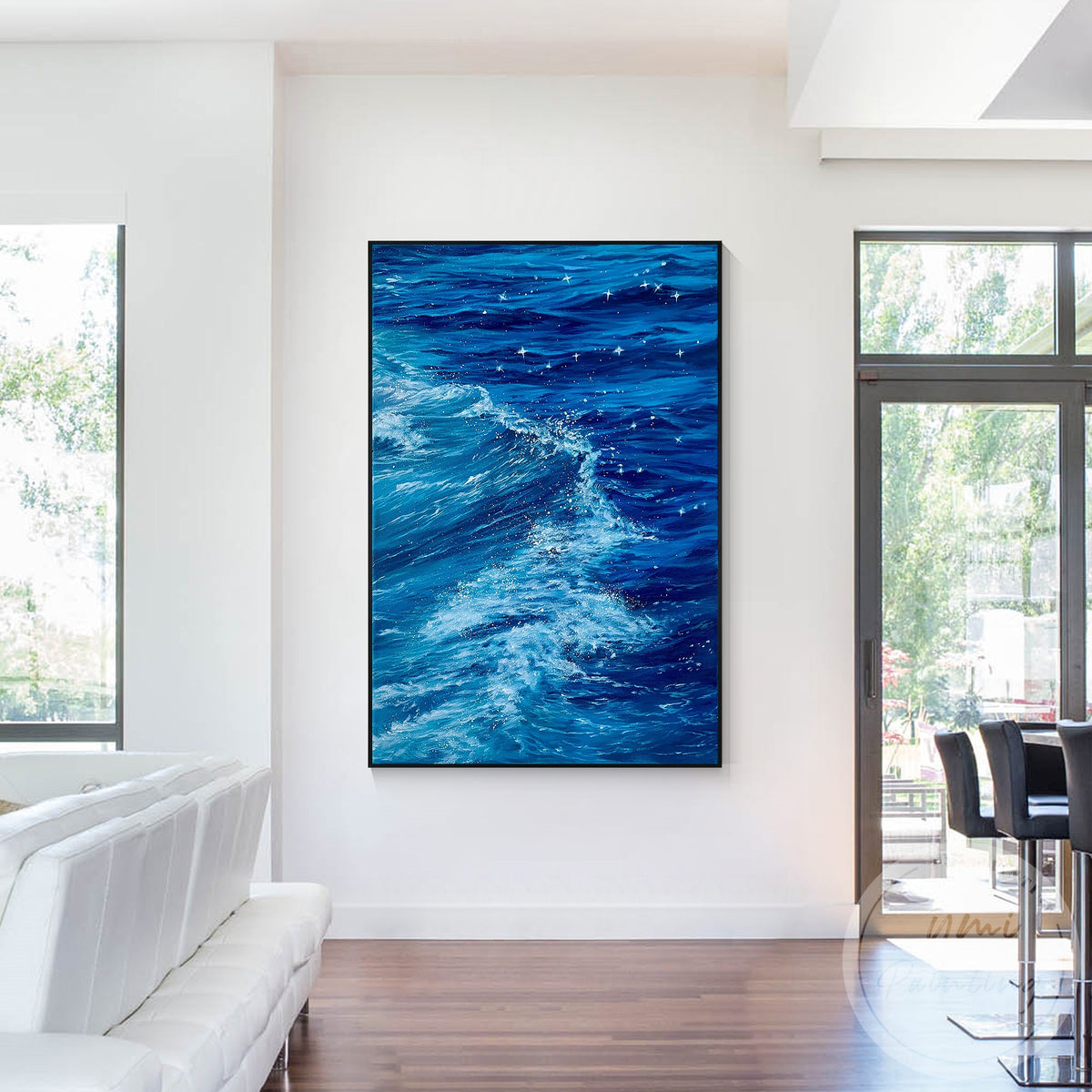 Textured ocean canvas art for bedroom coastal interiors