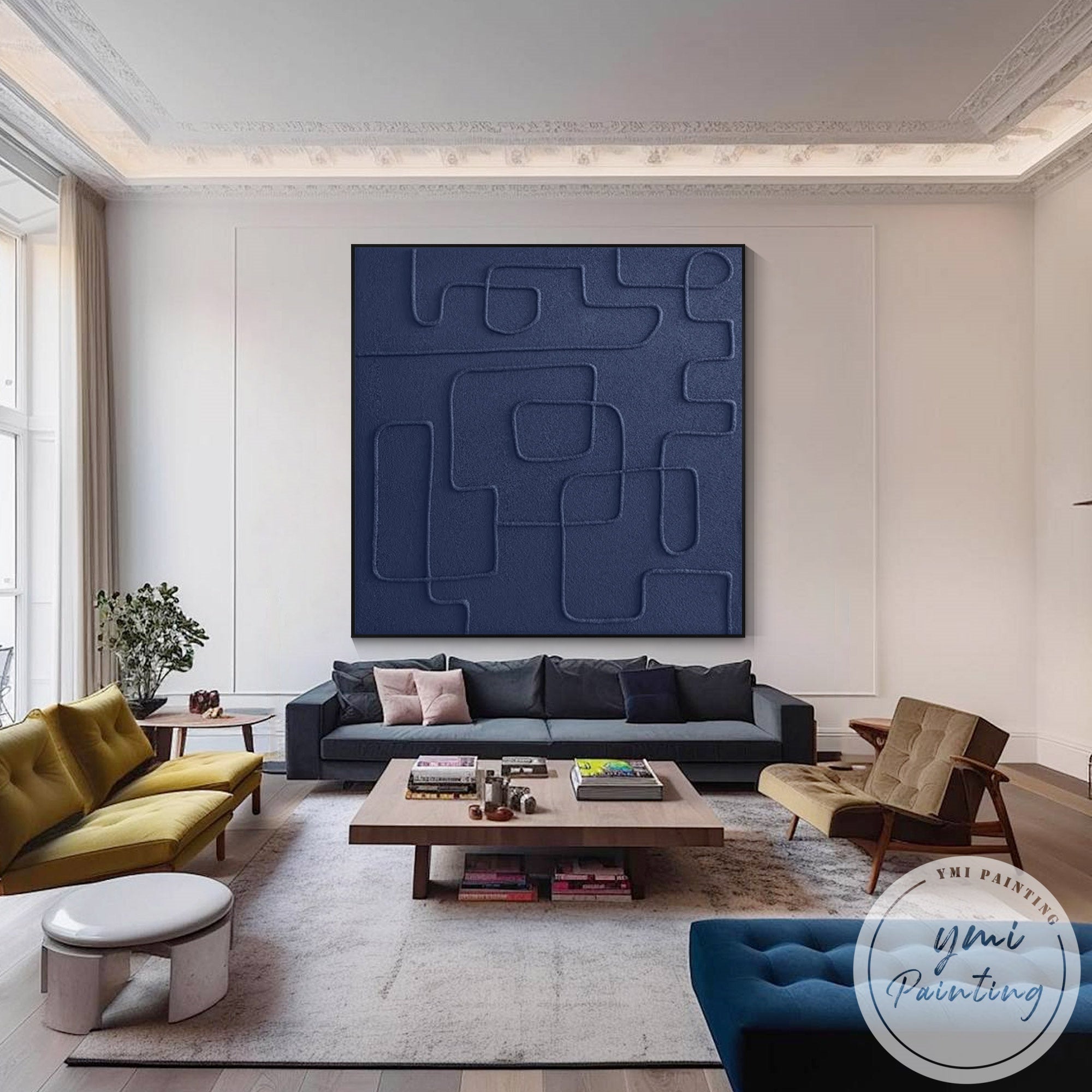 Large square 3D wall art for contemporary living room decoration