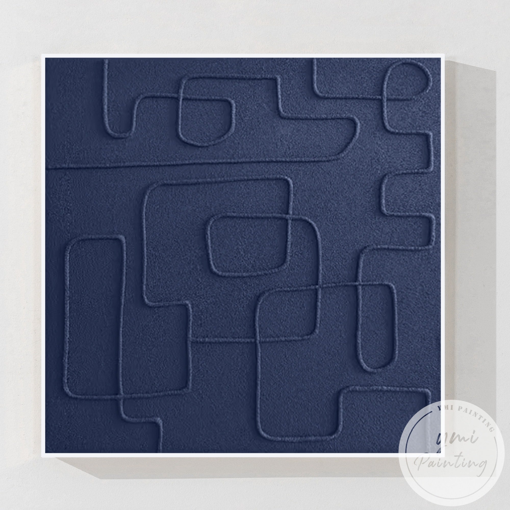 Luxury navy blue abstract canvas art for modern interior design
