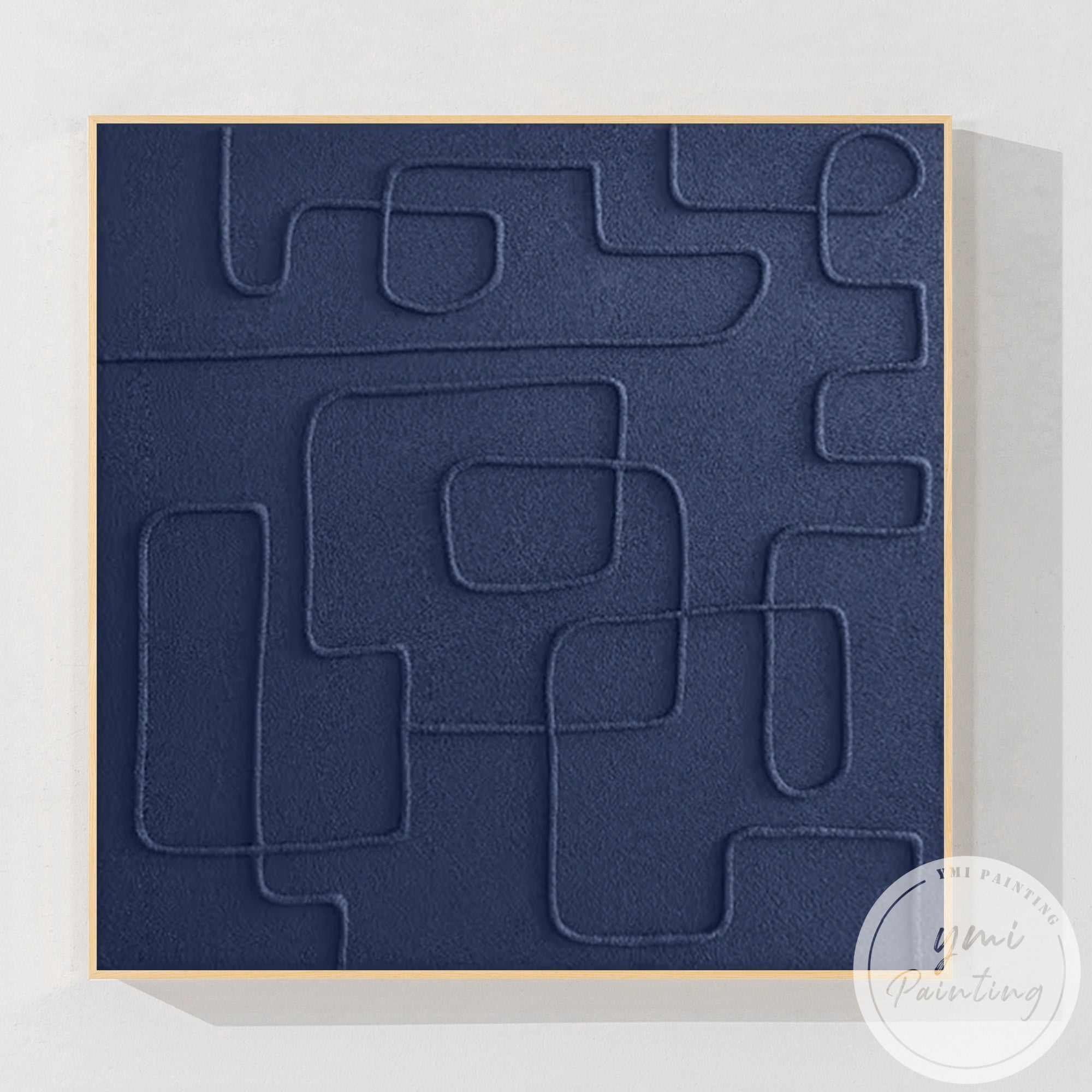 Modern original abstract canvas with rich navy blue depth texture
