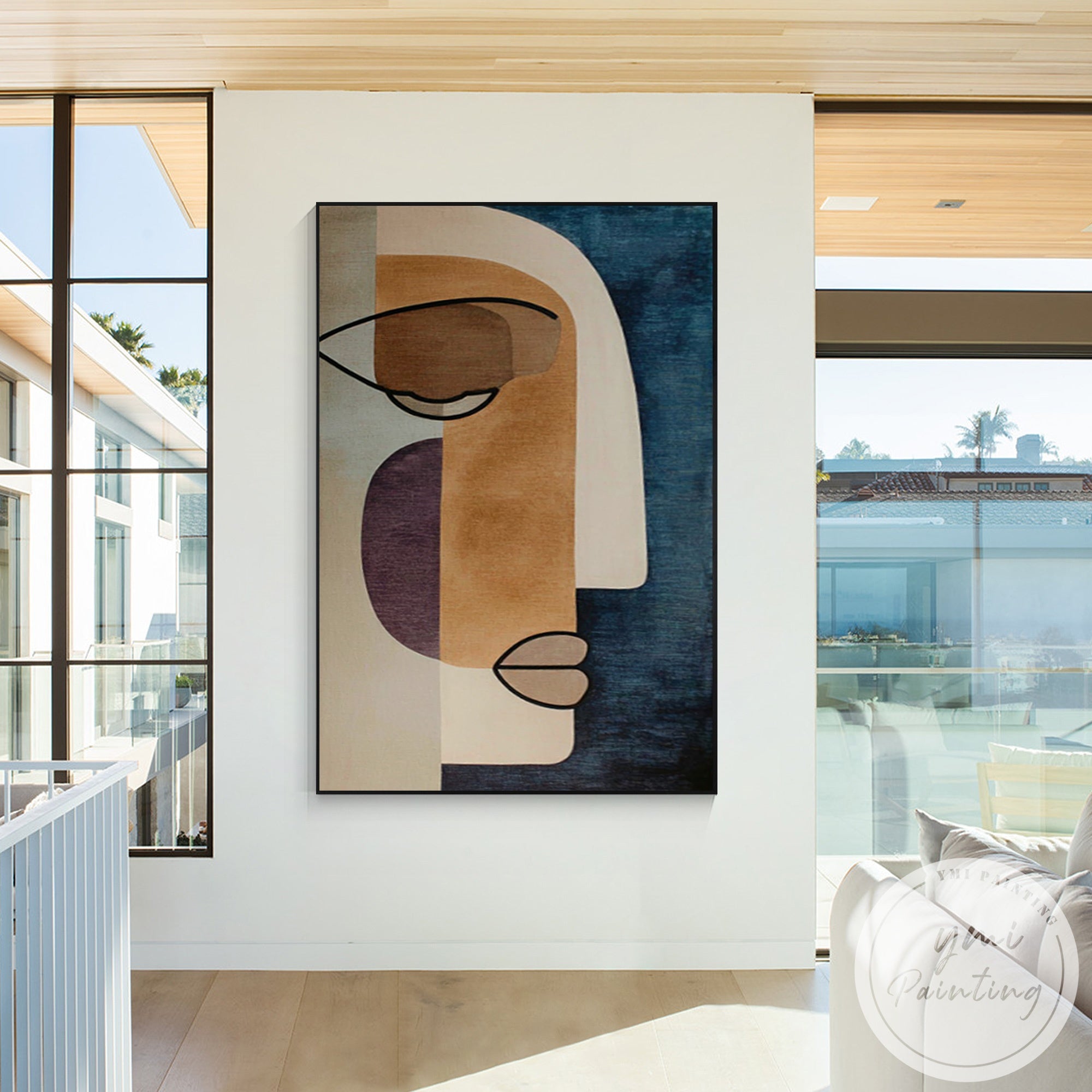 Large modern abstract face painting with clean geometric lines