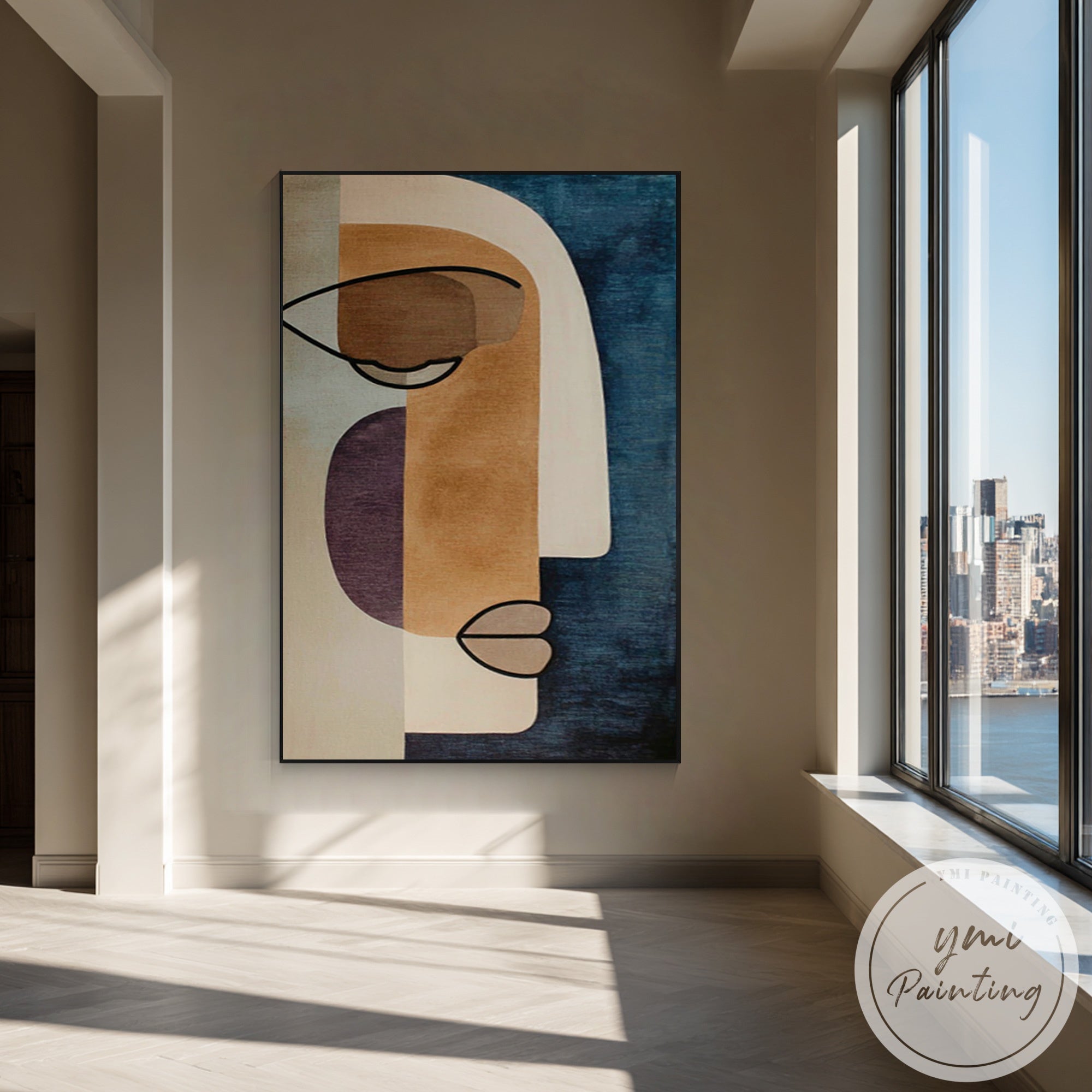 Oversized abstract face wall decor for living room modern style