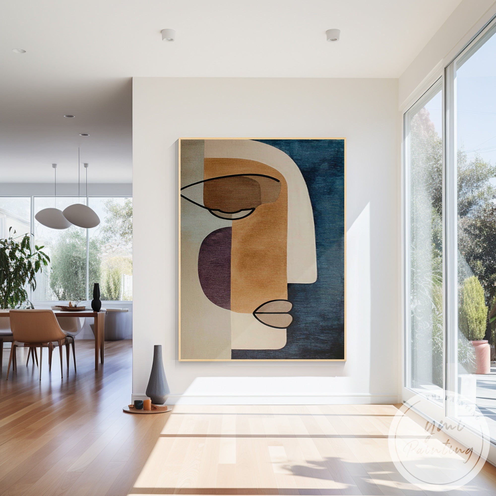 Large minimalist face line art canvas for modern decorationc