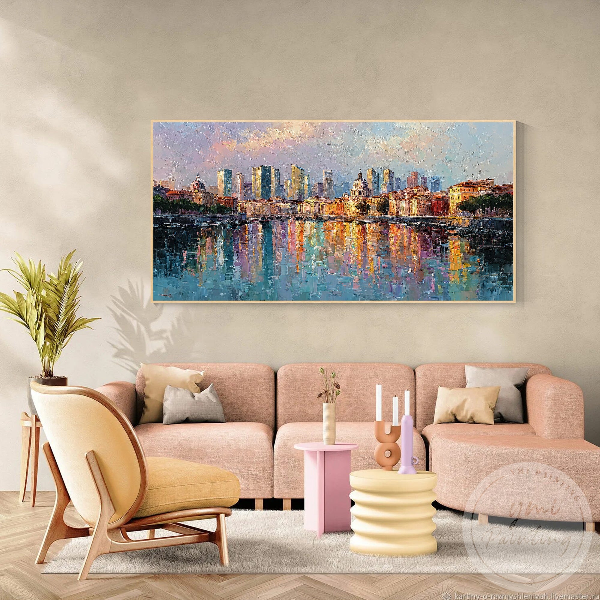 Oversized city skyline wall art Rome architectural painting