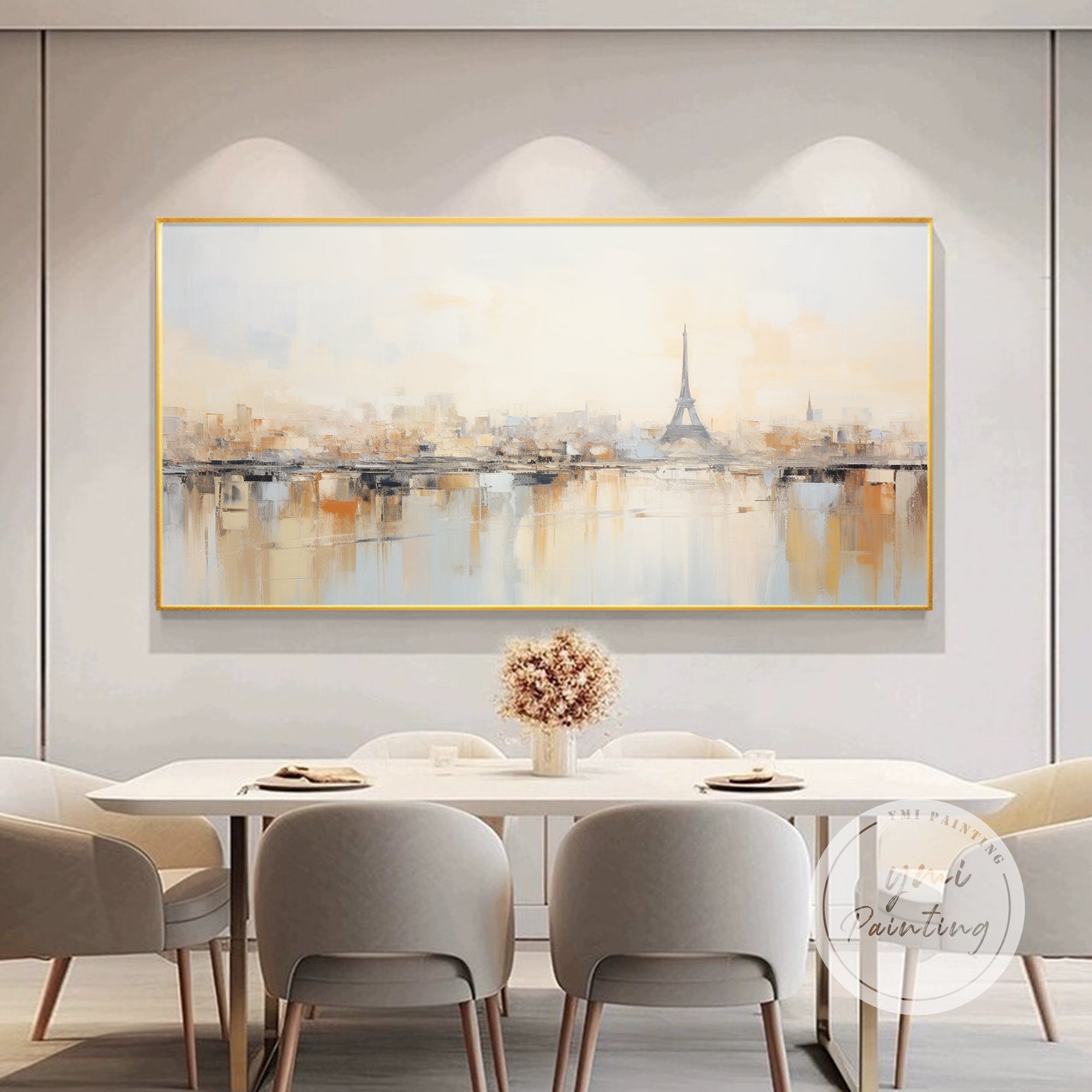 Large Paris skyline wall art with reflection for home decor
