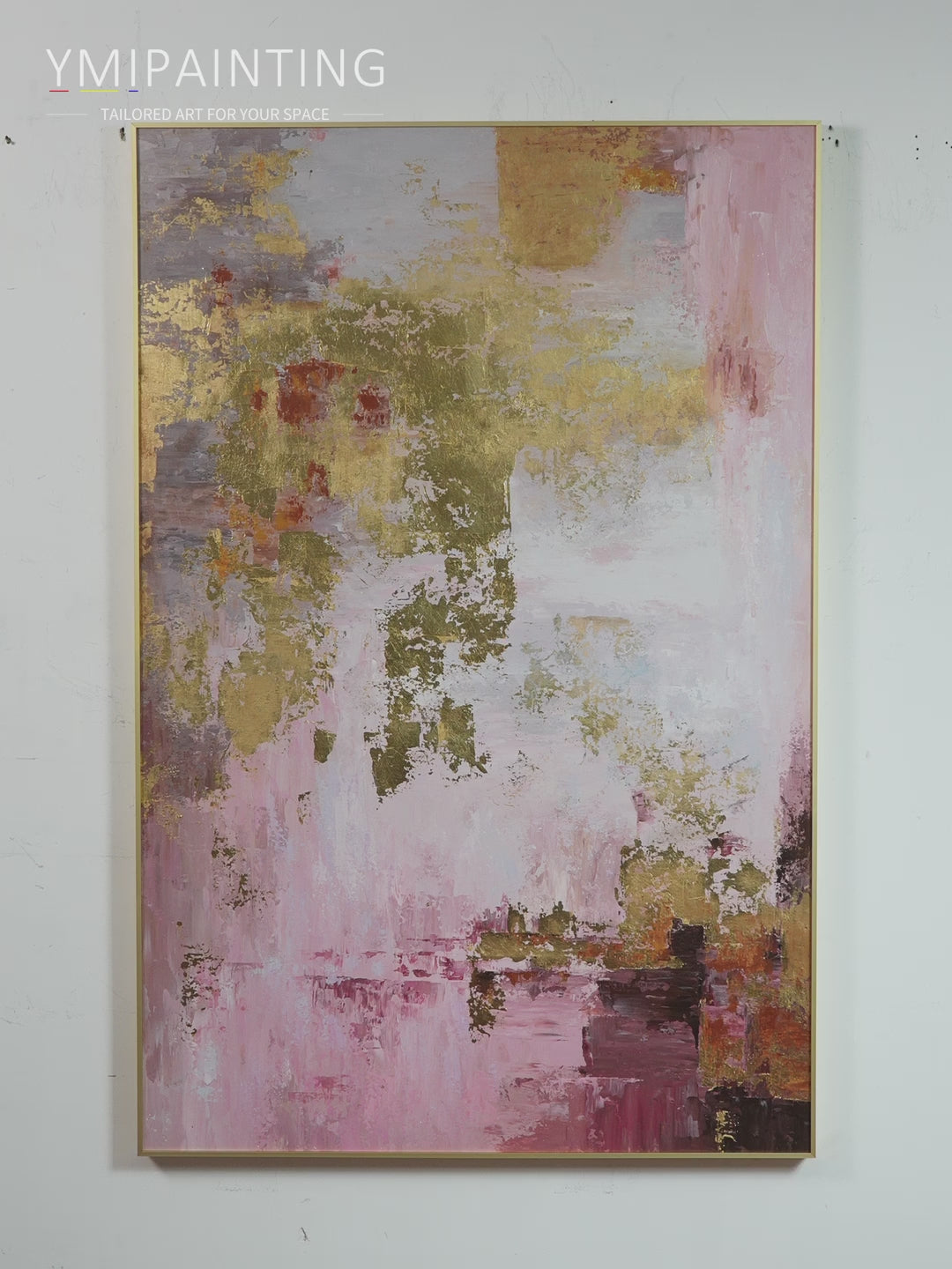 Blush Pink Abstract Wall Art with Textured Gold Accents, Neutral Tones, and Modern Canvas Design for Living Room and Bedroom Decor