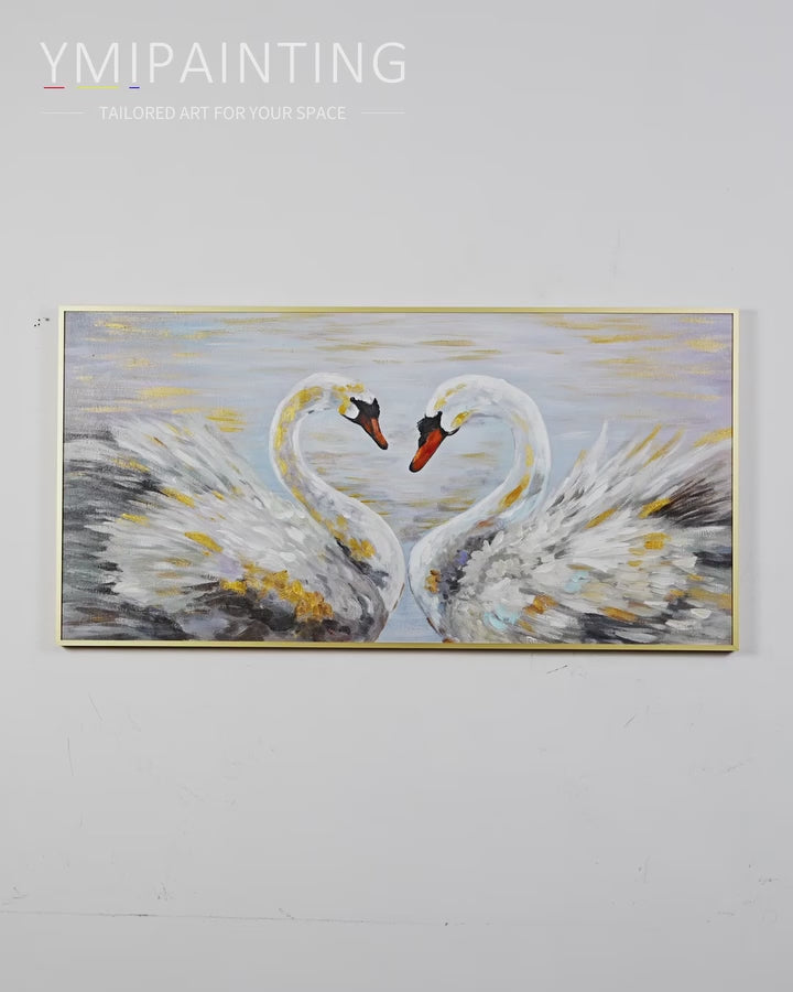 Abstract swan couple wall art with soft textures symbolizing love, harmony, and devotion for modern home decor