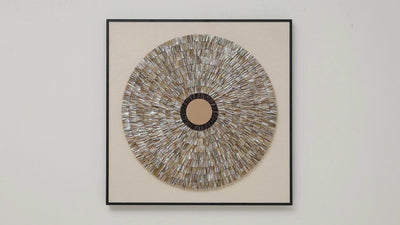 Layered oyster shell wall sculpture, perfect for coastal-inspired home décor.