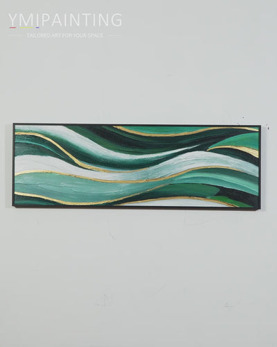Luxury emerald green abstract artwork featuring rich texture and bold color tones