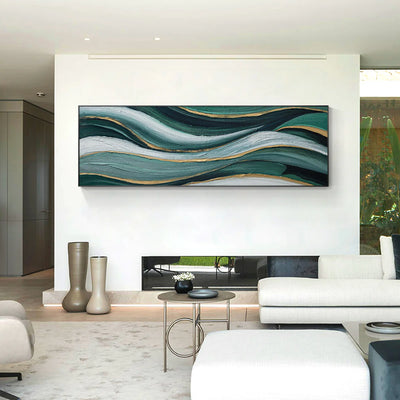 long narrow teal gold abstract art