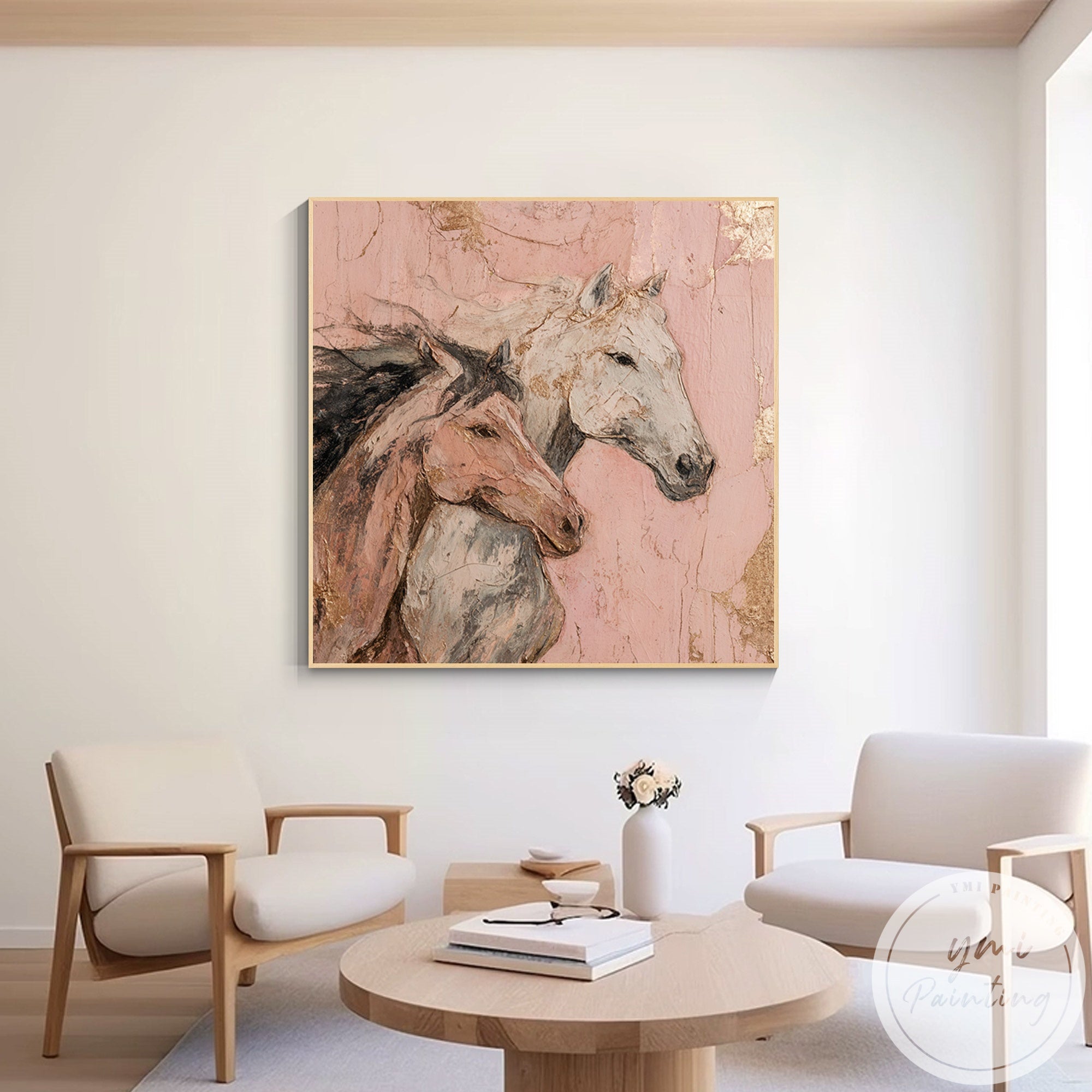 Textured horse canvas art for elegant living room decoration