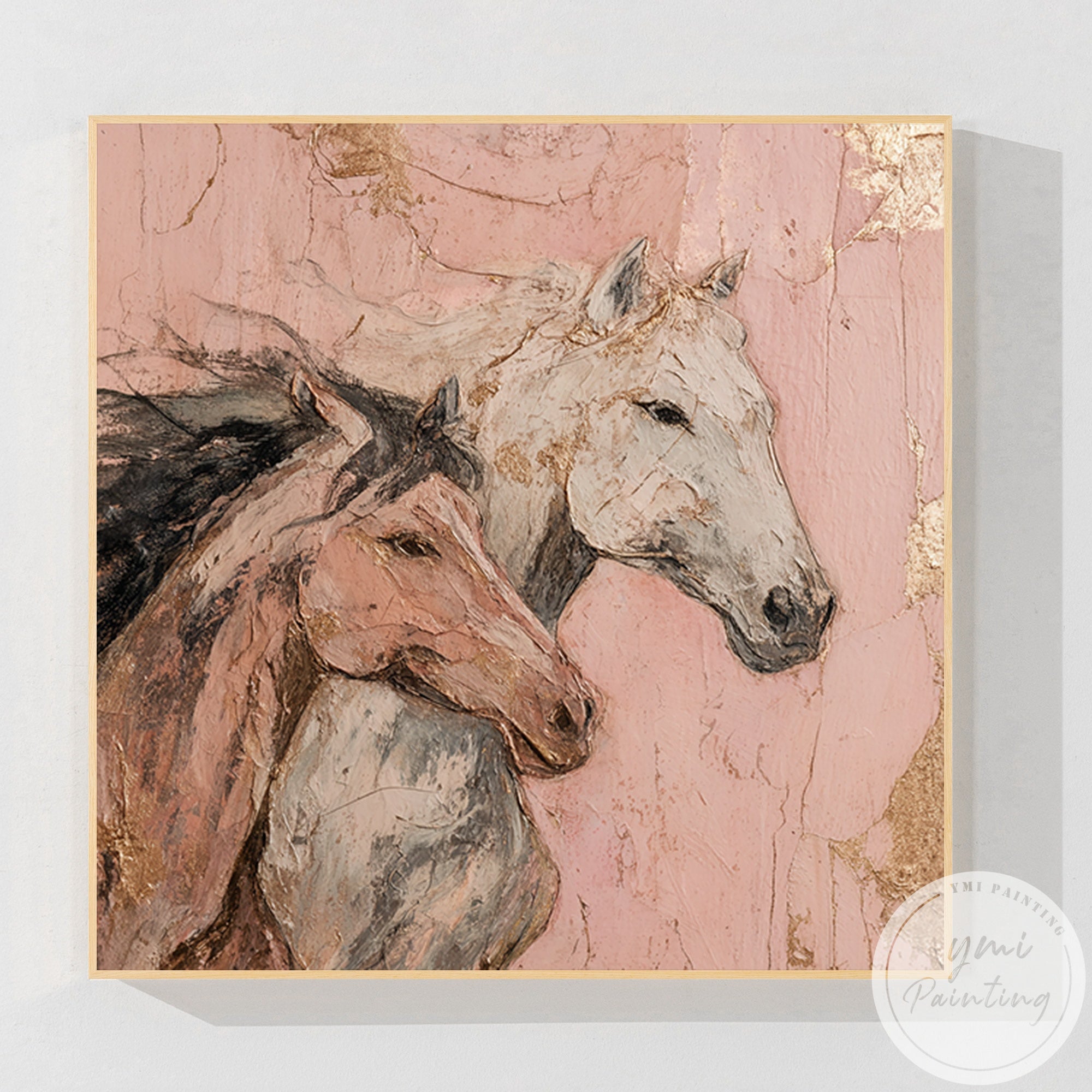 Elegant textured horse wall art with gold leaf details