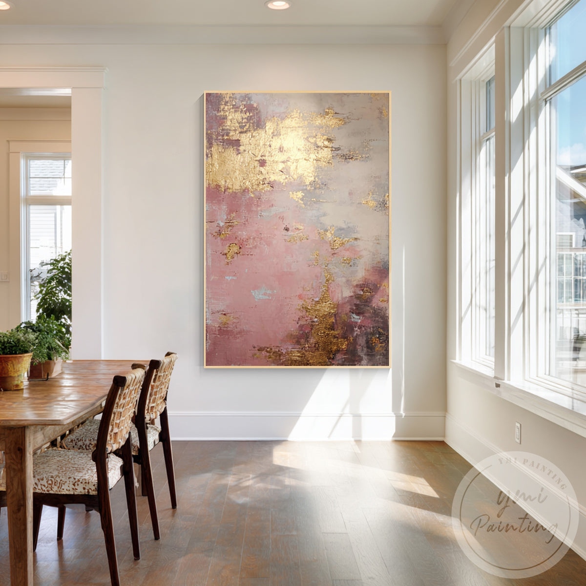 Rose gold textured wall art with metallic gold accents for modern interiors