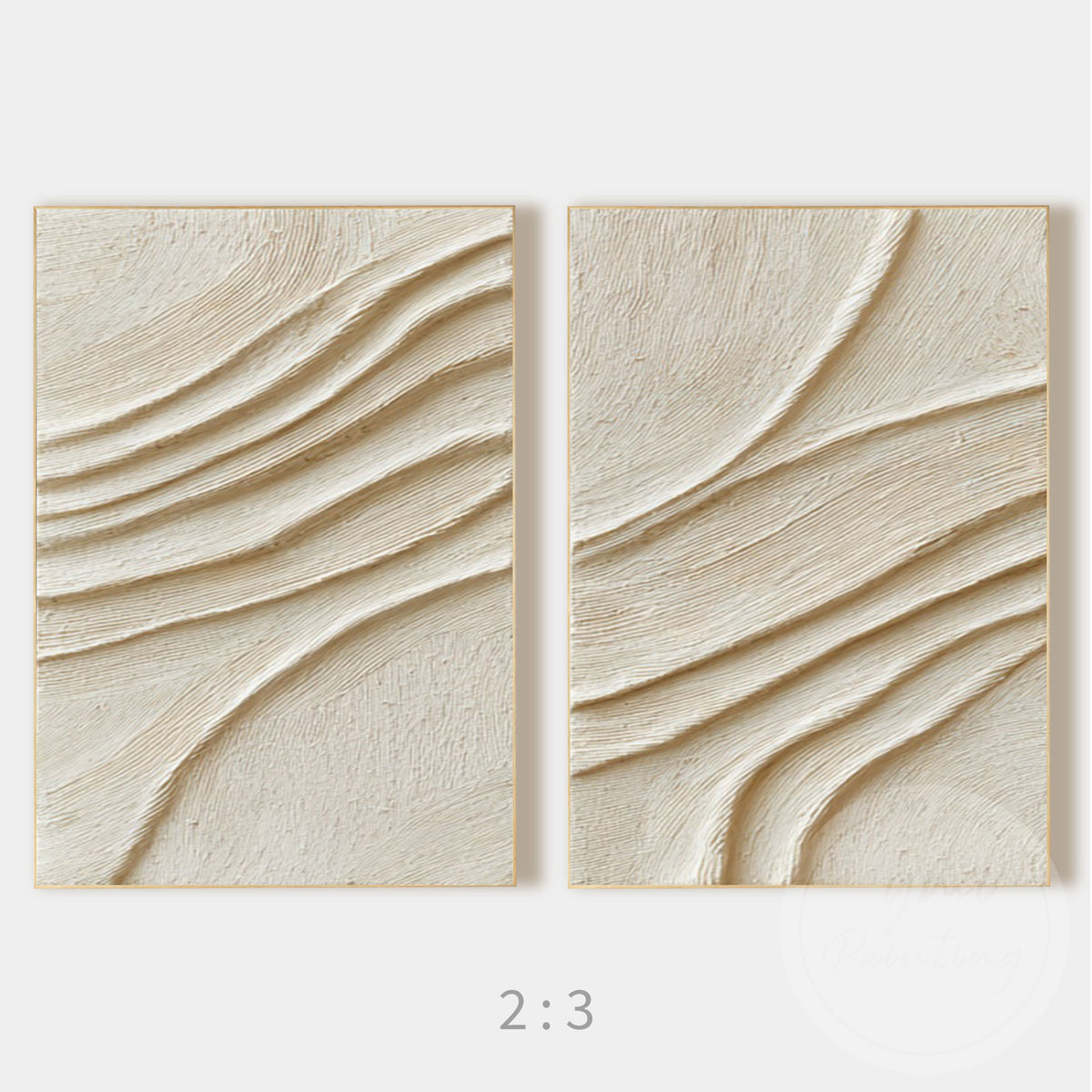 Sand wave relief wall art set of 2 beige textured canvas