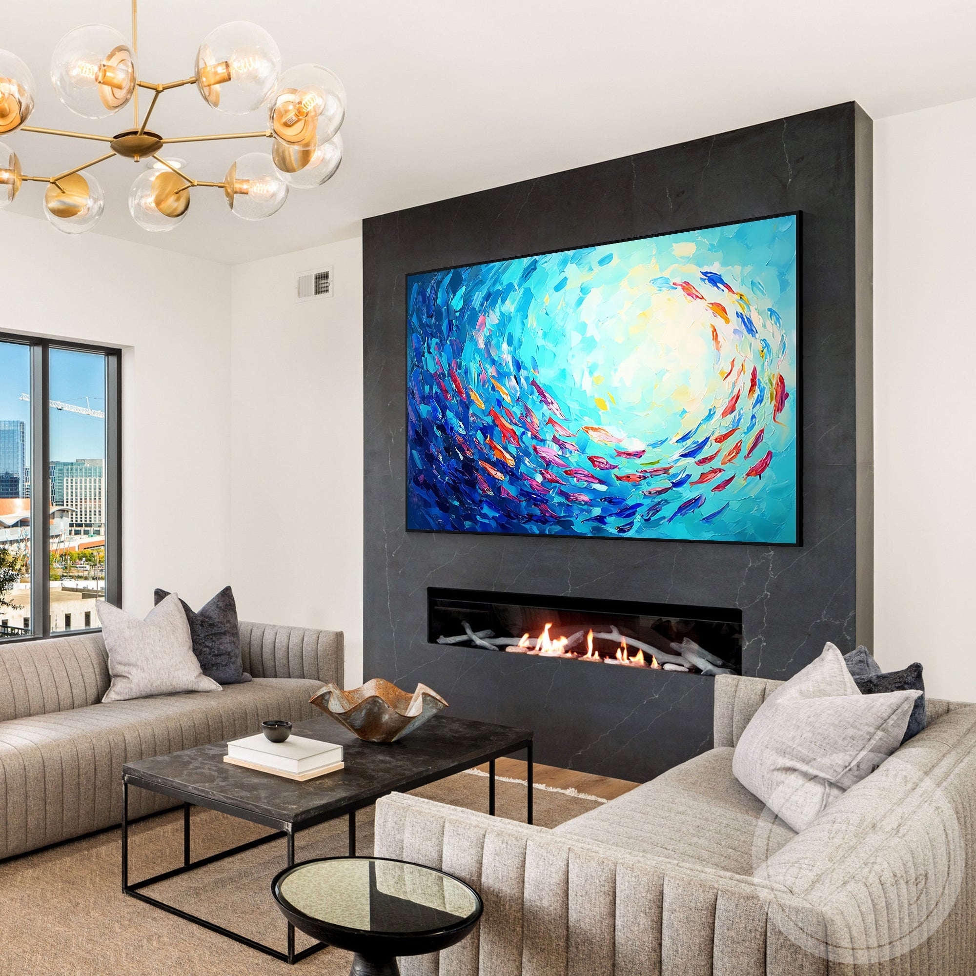 Handmade acrylic fish painting colorful marine wall art