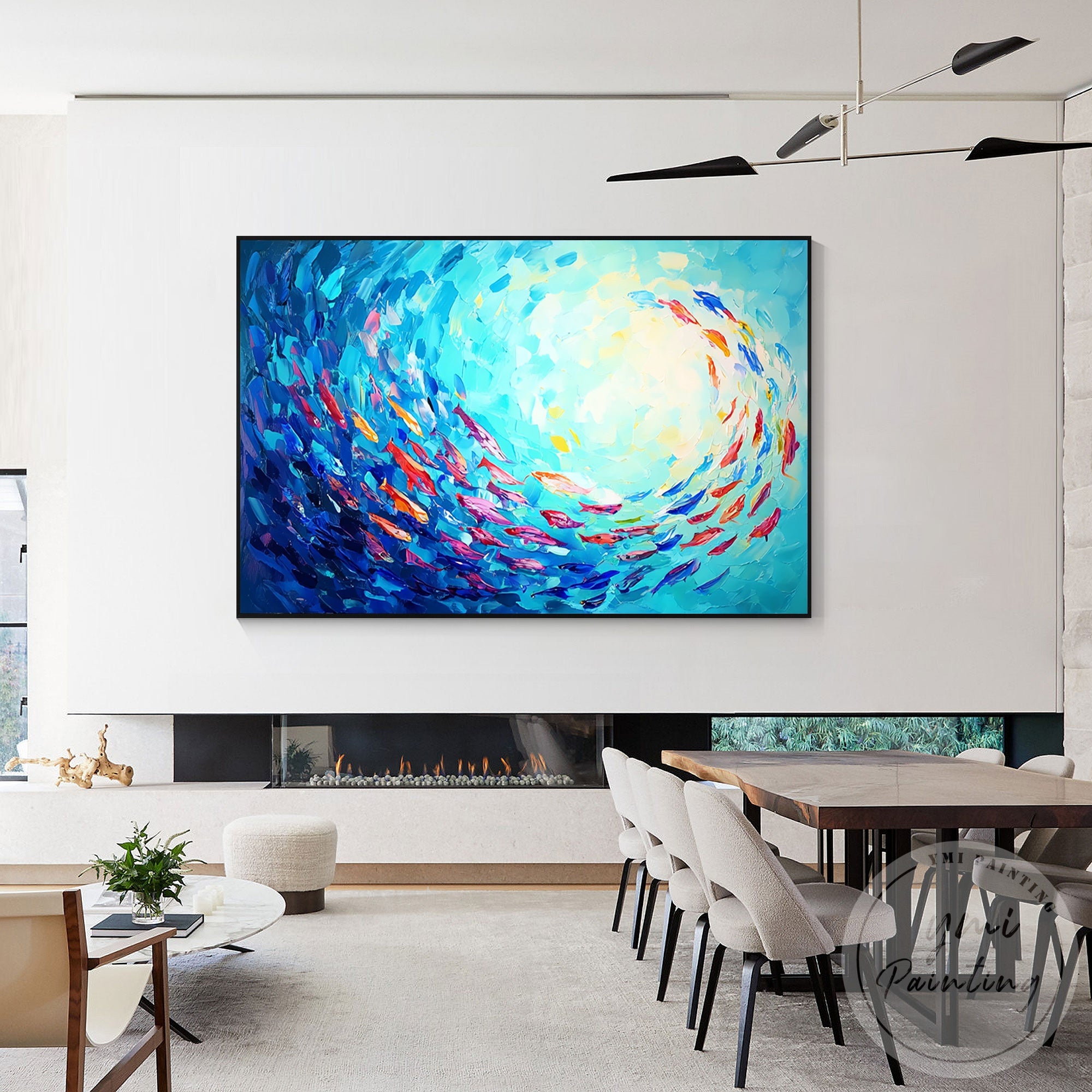 Colorful marine life canvas painting modern ocean decor