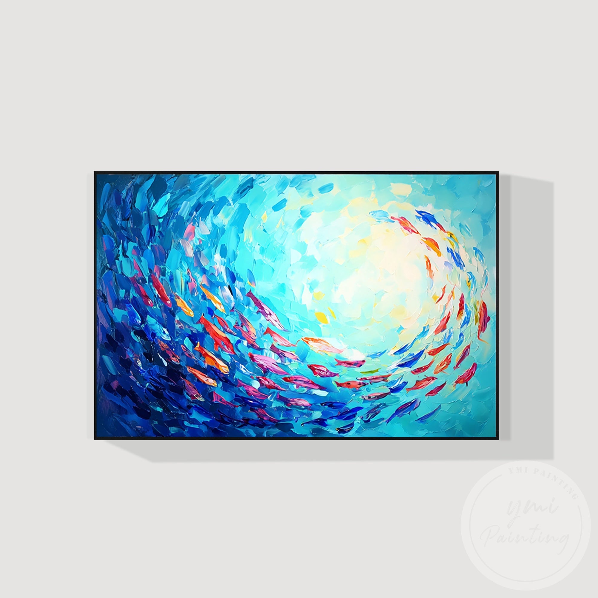 Vibrant blue fish canvas art coastal nautical wall decor
