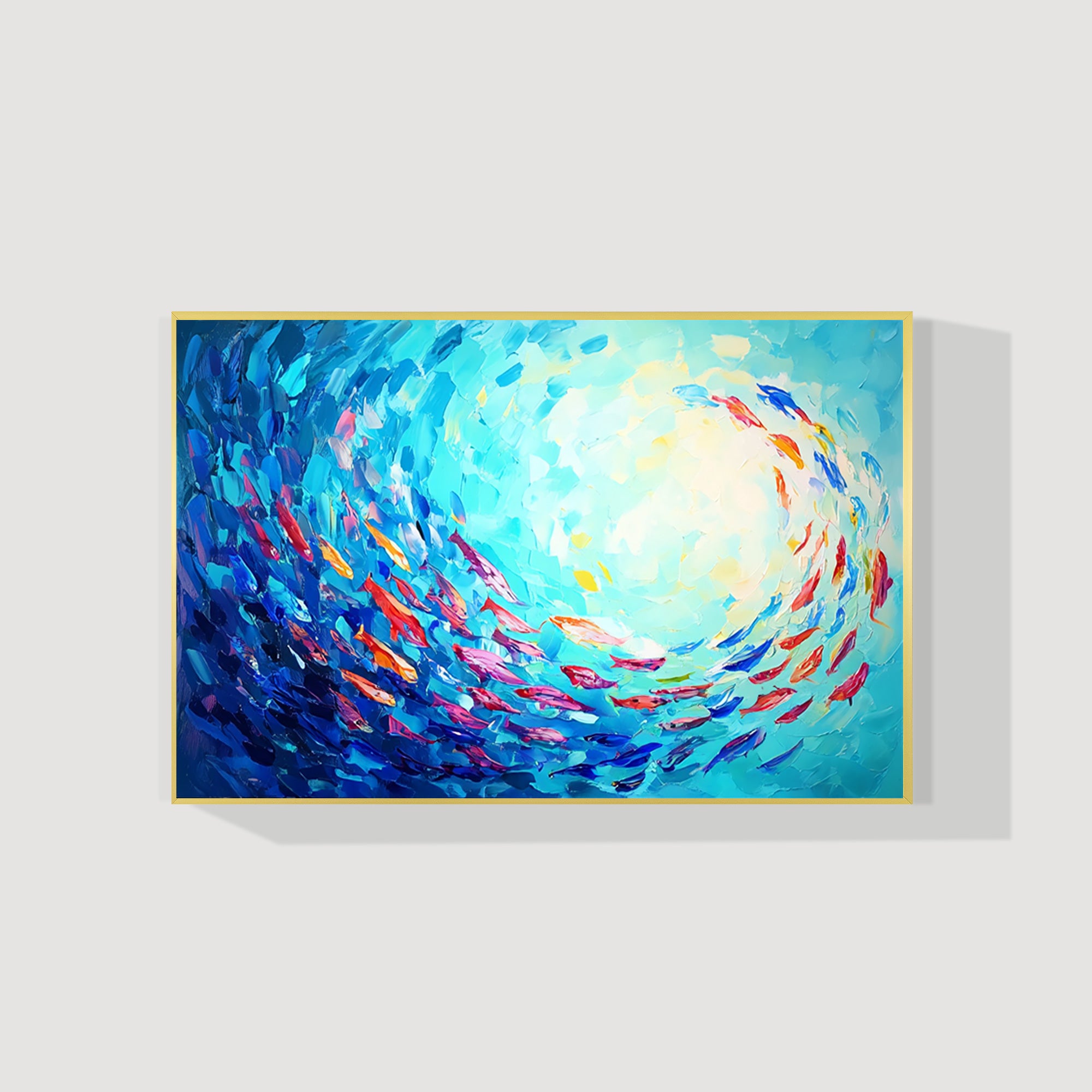 School of fish abstract canvas blue ocean swirl painting
