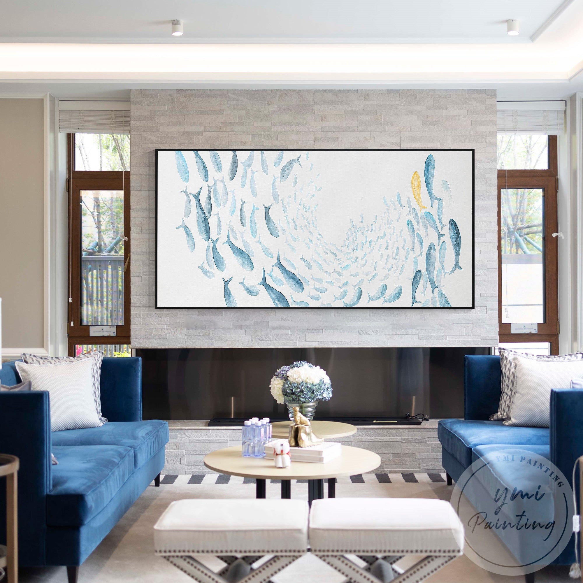 Minimalist ocean fish canvas painting contemporary wall art