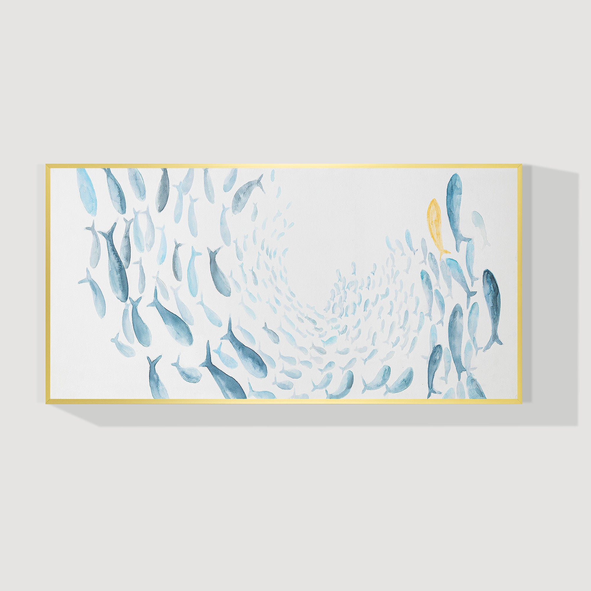 School of fish minimalist blue watercolor canvas wall art