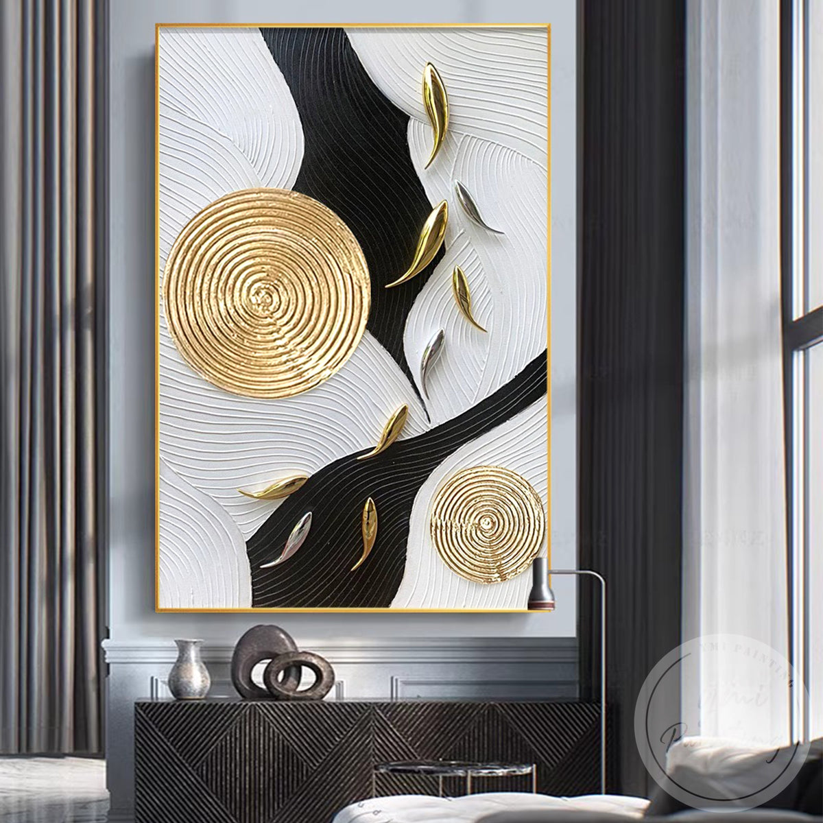 Hand painted gold fish wall art for living room decoration