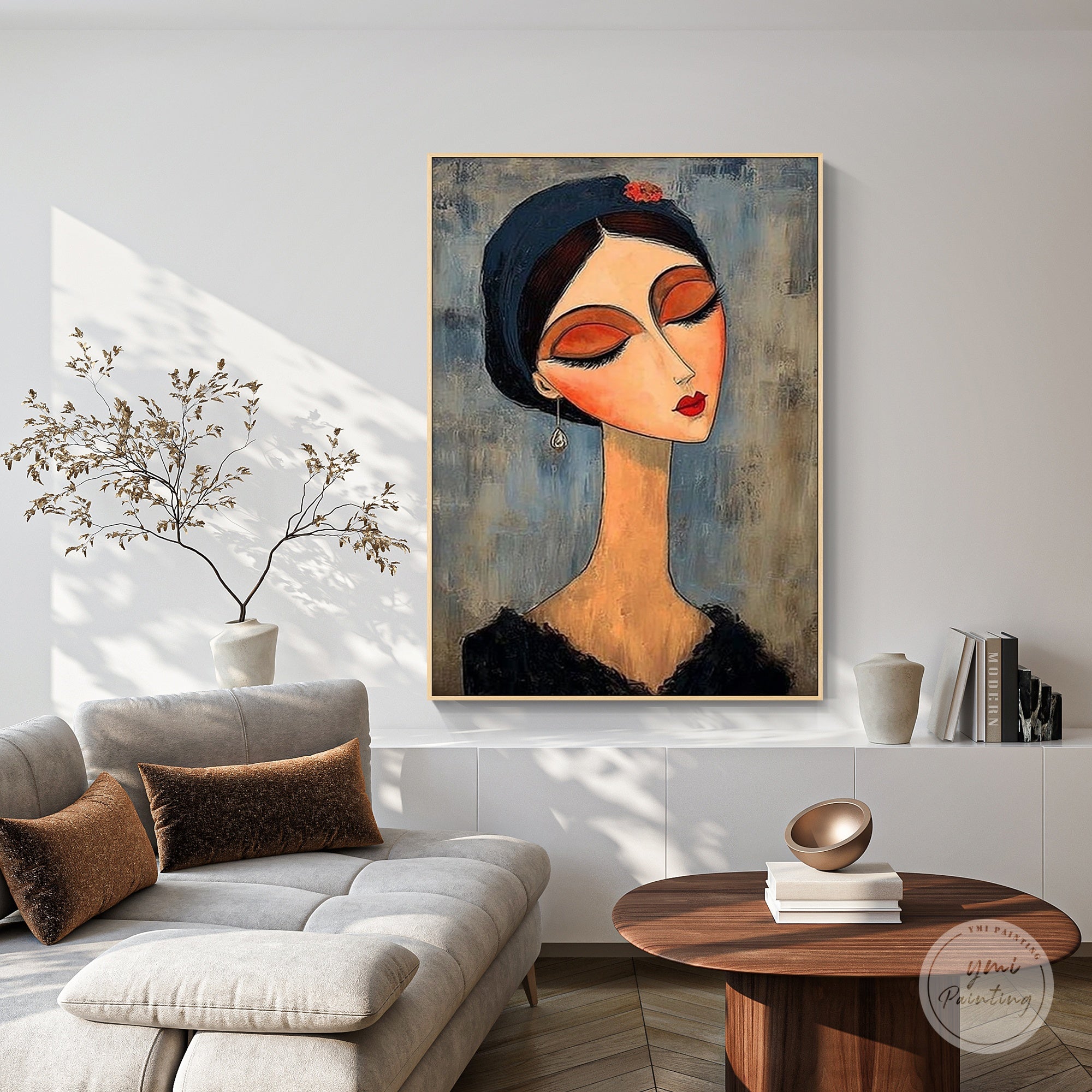 figurative canvas painting female portrait living room decor
