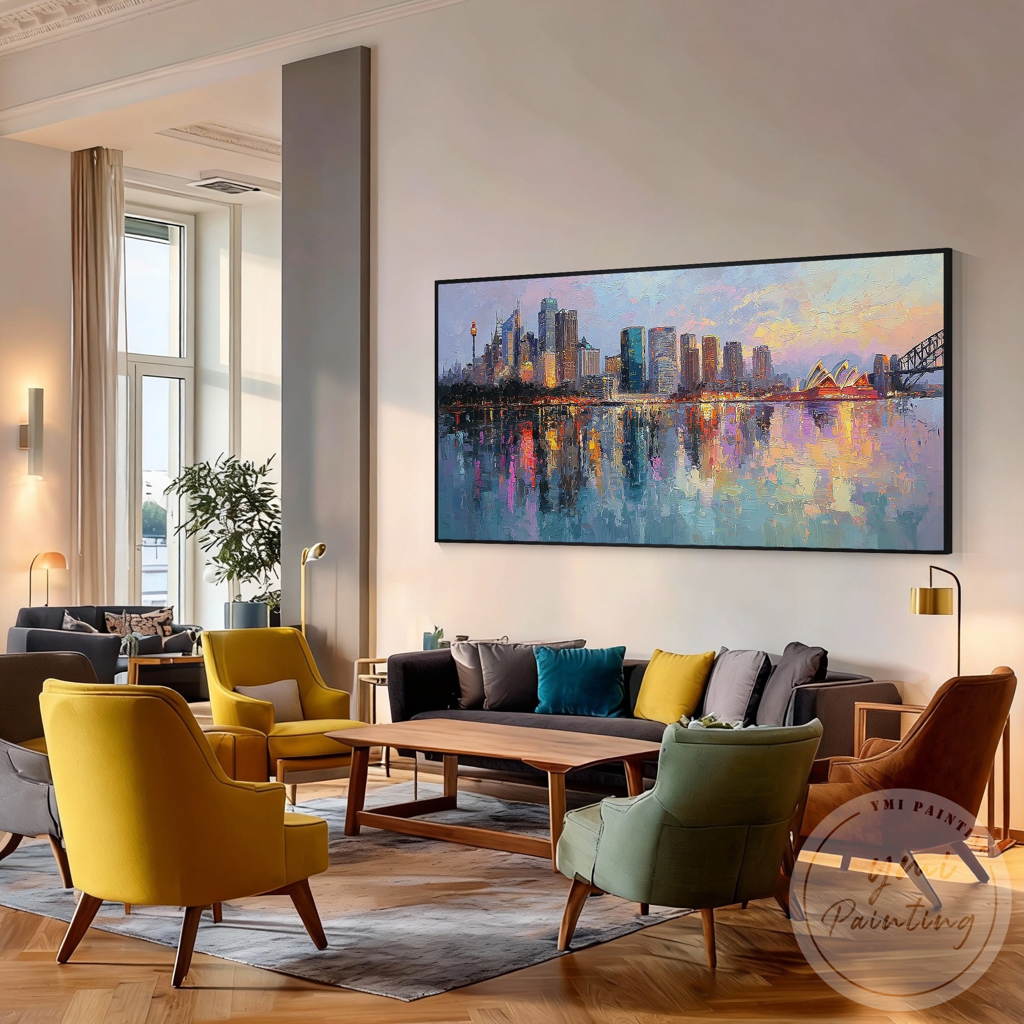 Oversized Sydney skyline painting contemporary urban canvas artwork