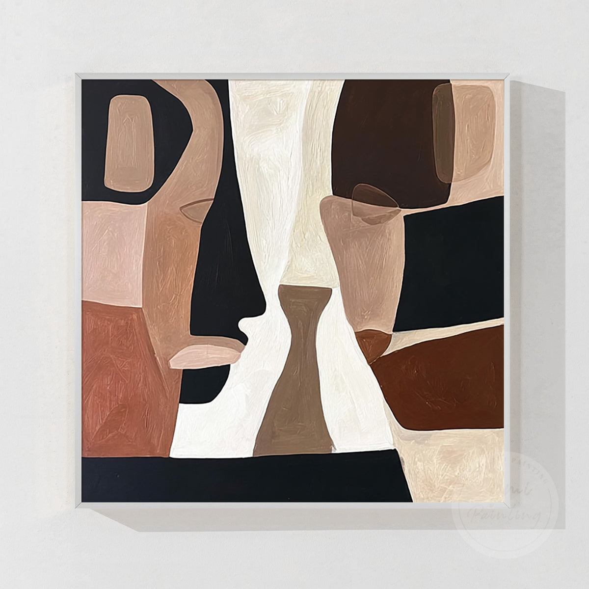 Hand-crafted brush texture detail of terracotta abstract face art