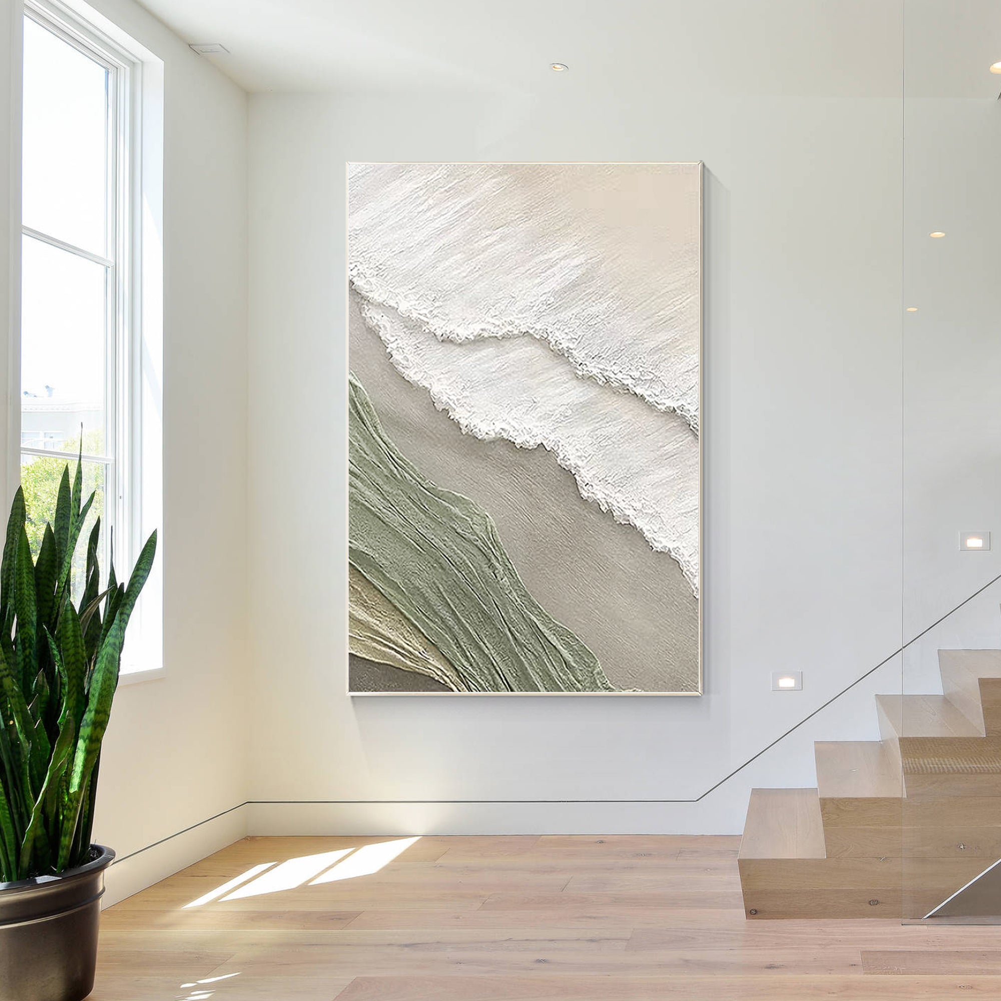 3D abstract oil painting featuring organic shapes and textures representing the sea and shore.