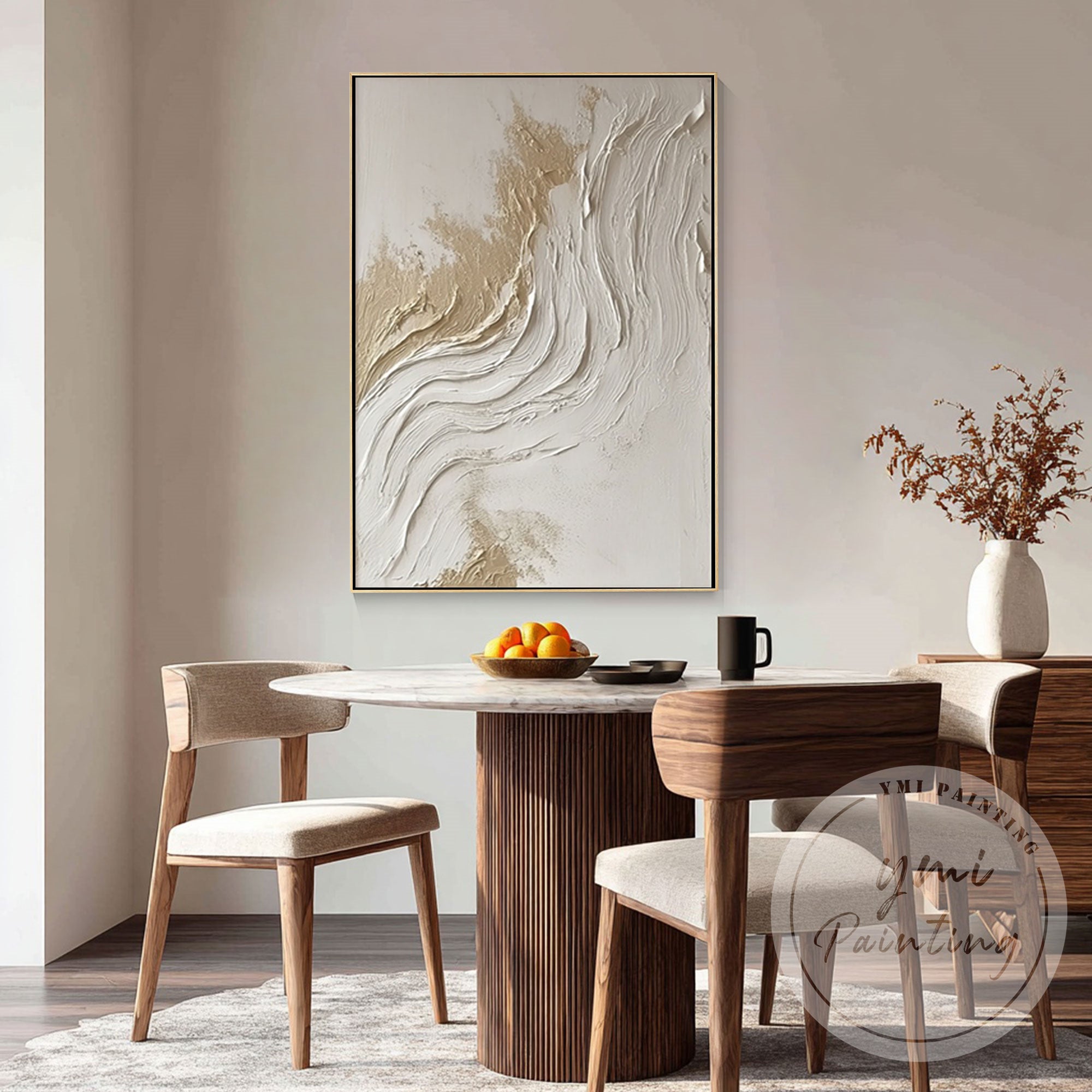 Contemporary textured abstract painting in soft neutral tones