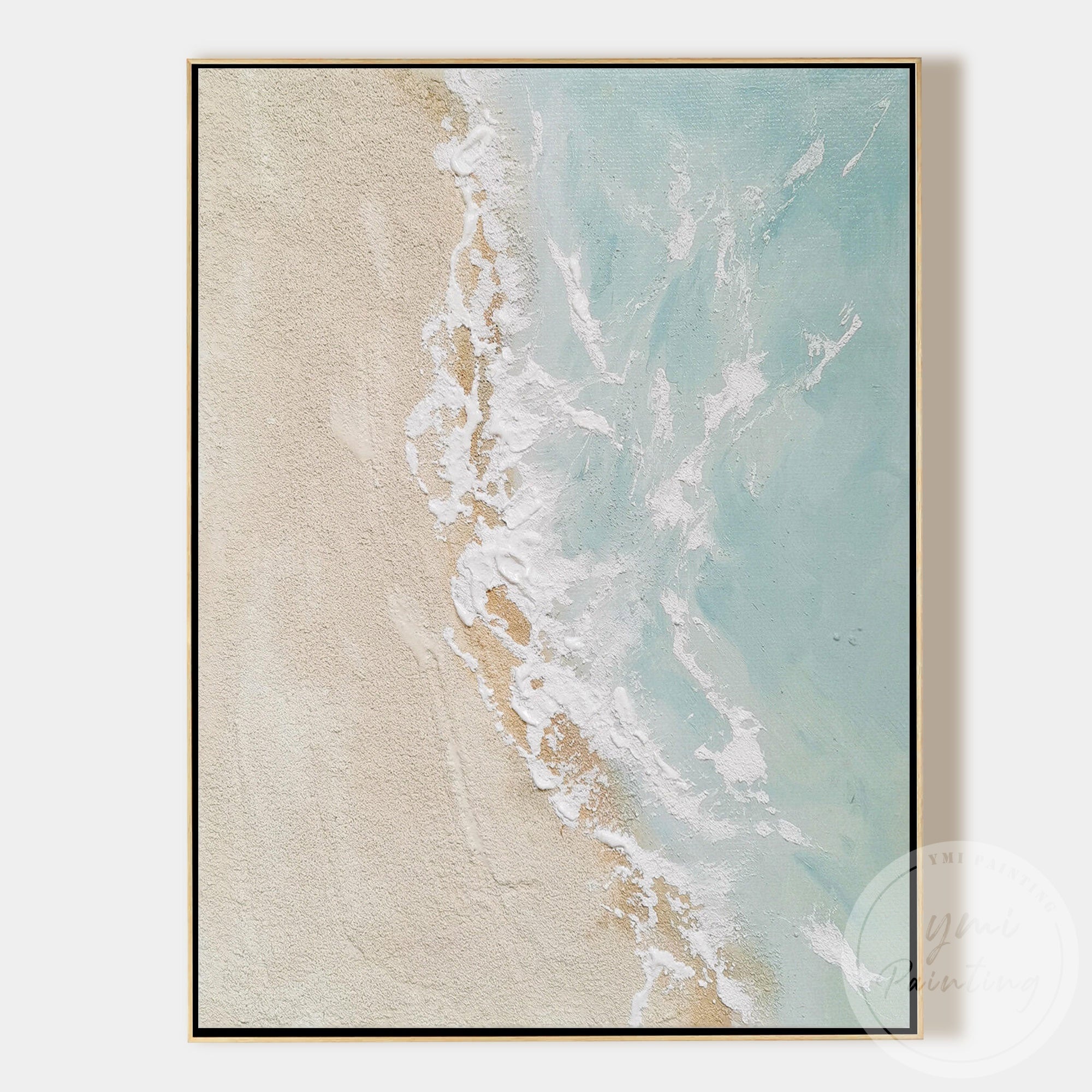 Serene ocean wave textured painting Japandi home decor style